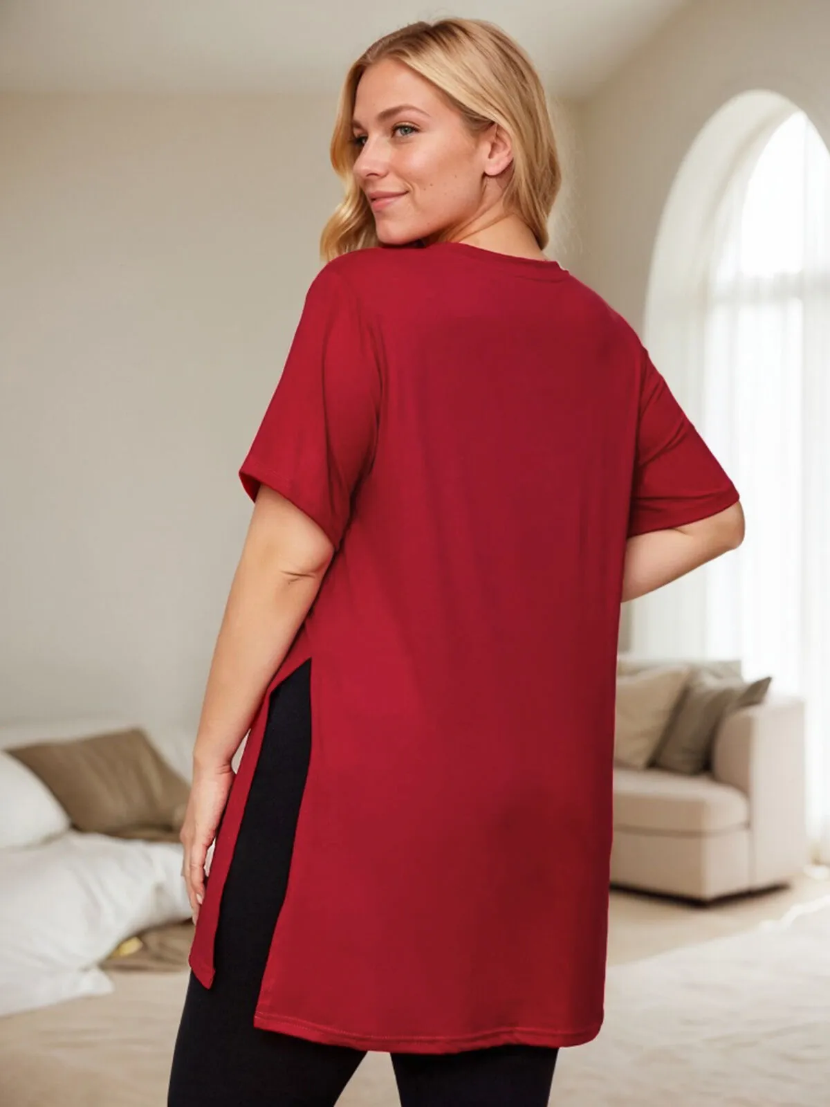 Plus Size Solid Round Neck Regular T-shirt, 2 of 6