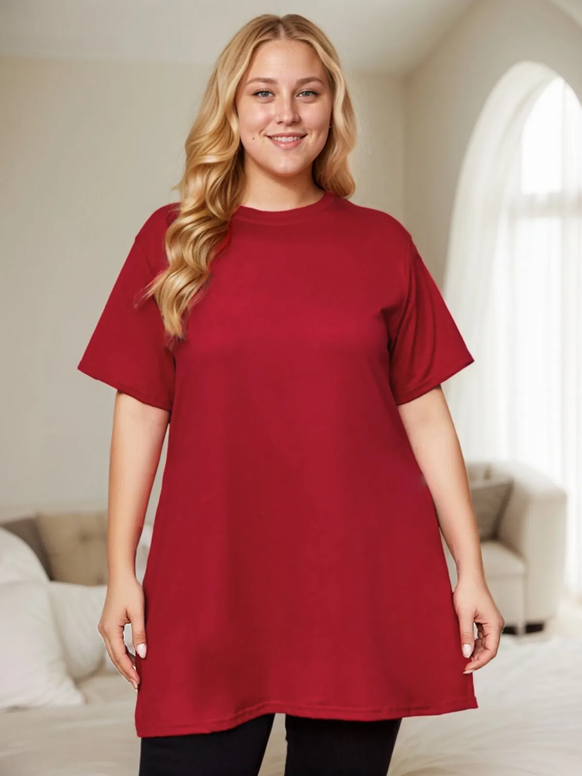 Plus Size Solid Round Neck Regular T-shirt, 5 of 6