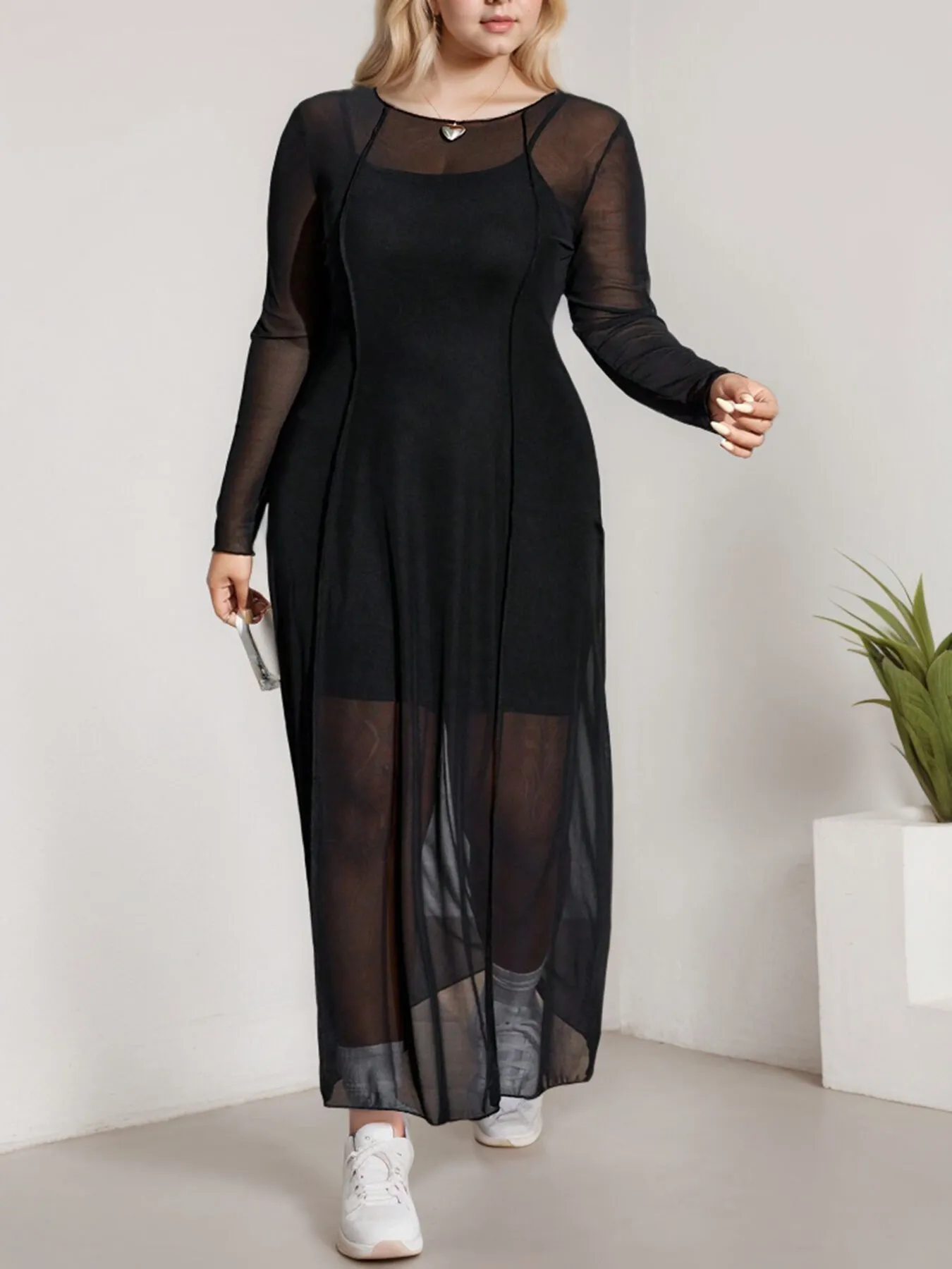 Plus Size Round Neck Shift Dress, 3 of 5