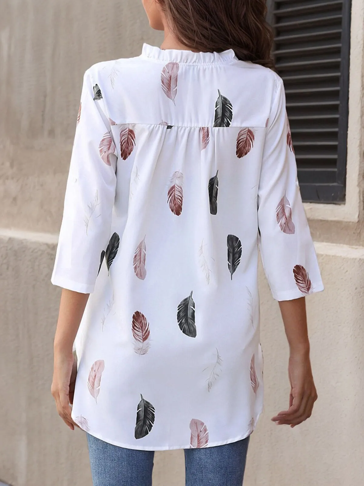 Colorblock Button V-neck Regular Blouse, 2 of 5