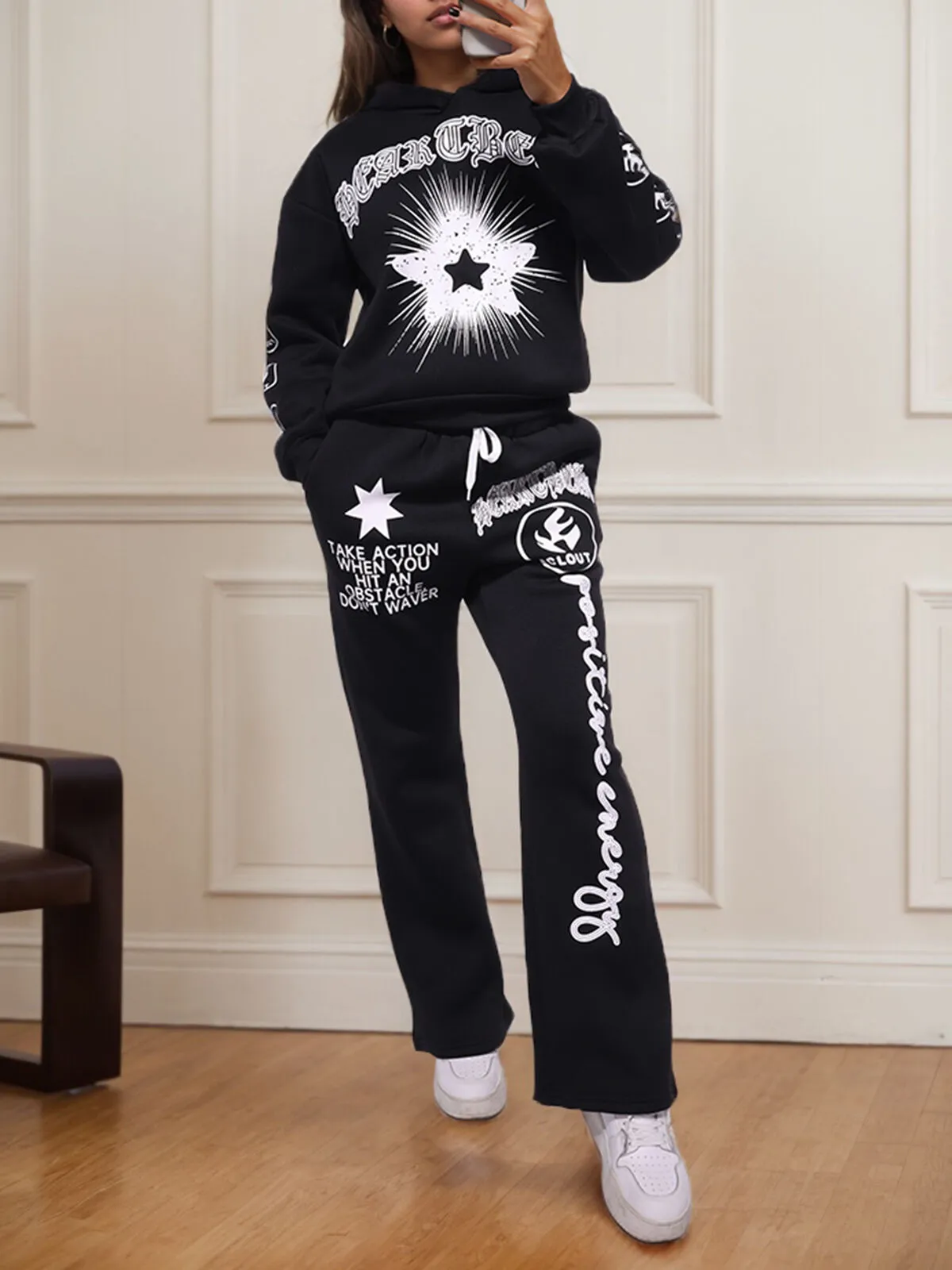 Solid Round Neck Sweatshirt & Solid Pants, 5 of 7