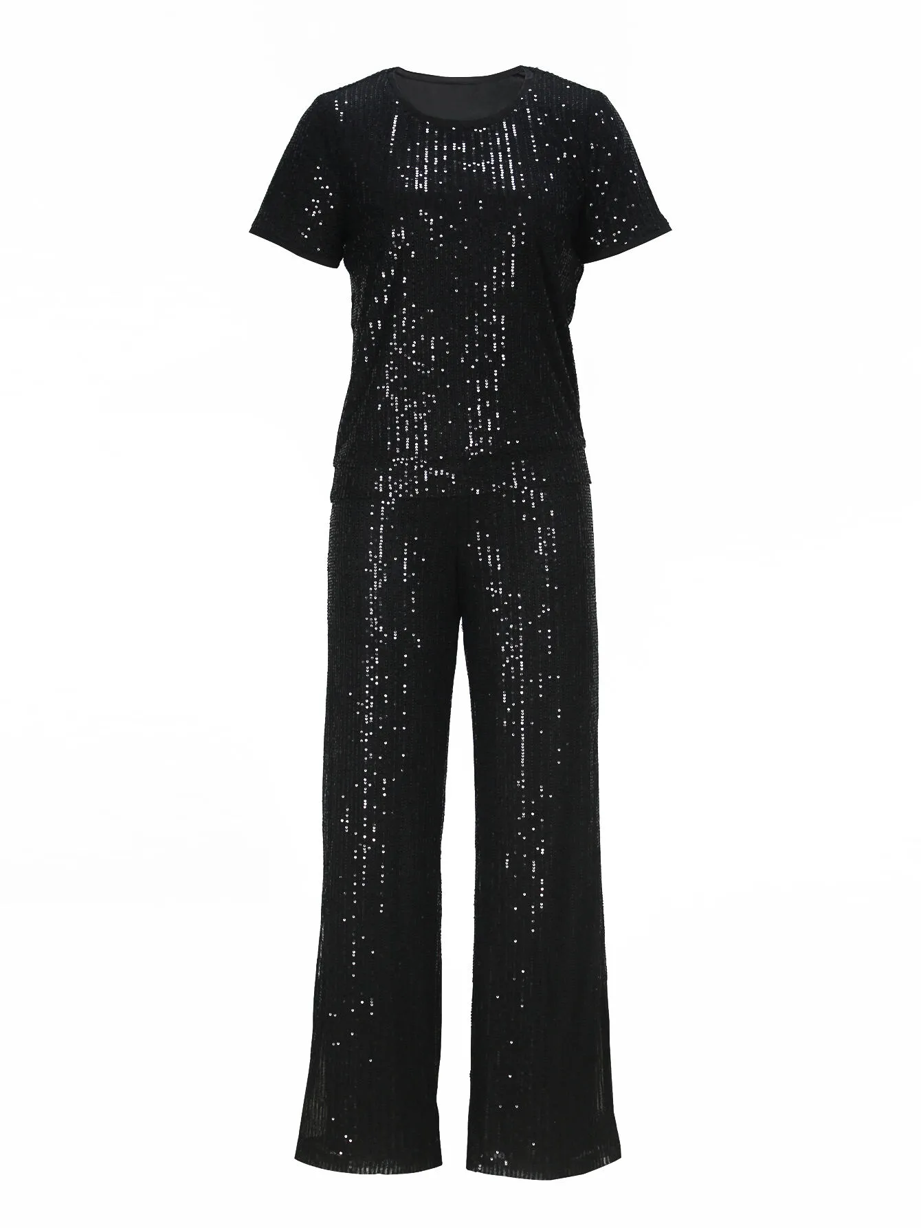 Solid Round Neck Top & Solid Pants, 3 of 4