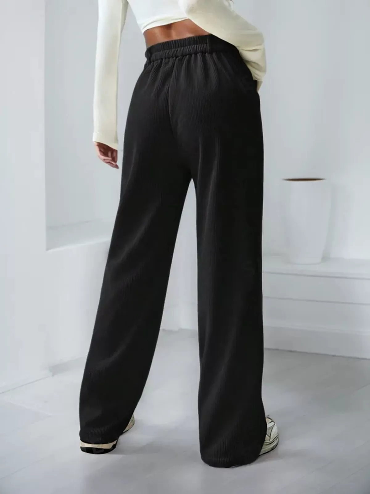 Solid Button High Rise Zipper Fly Pants, 2 of 5