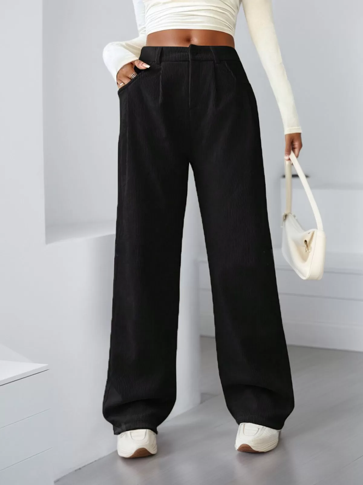 Solid Button High Rise Zipper Fly Pants, 4 of 5