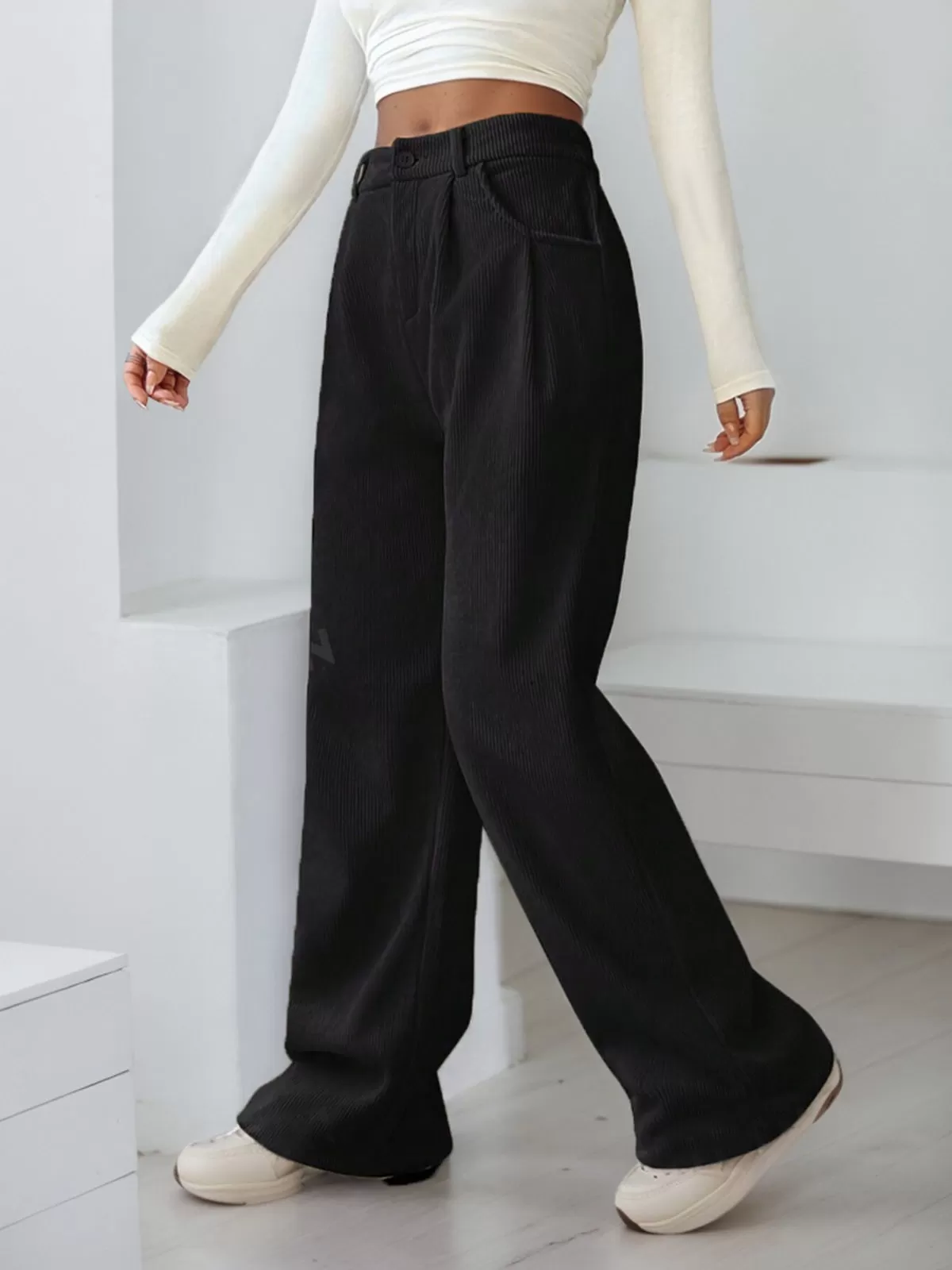 Solid Button High Rise Zipper Fly Pants, 5 of 5