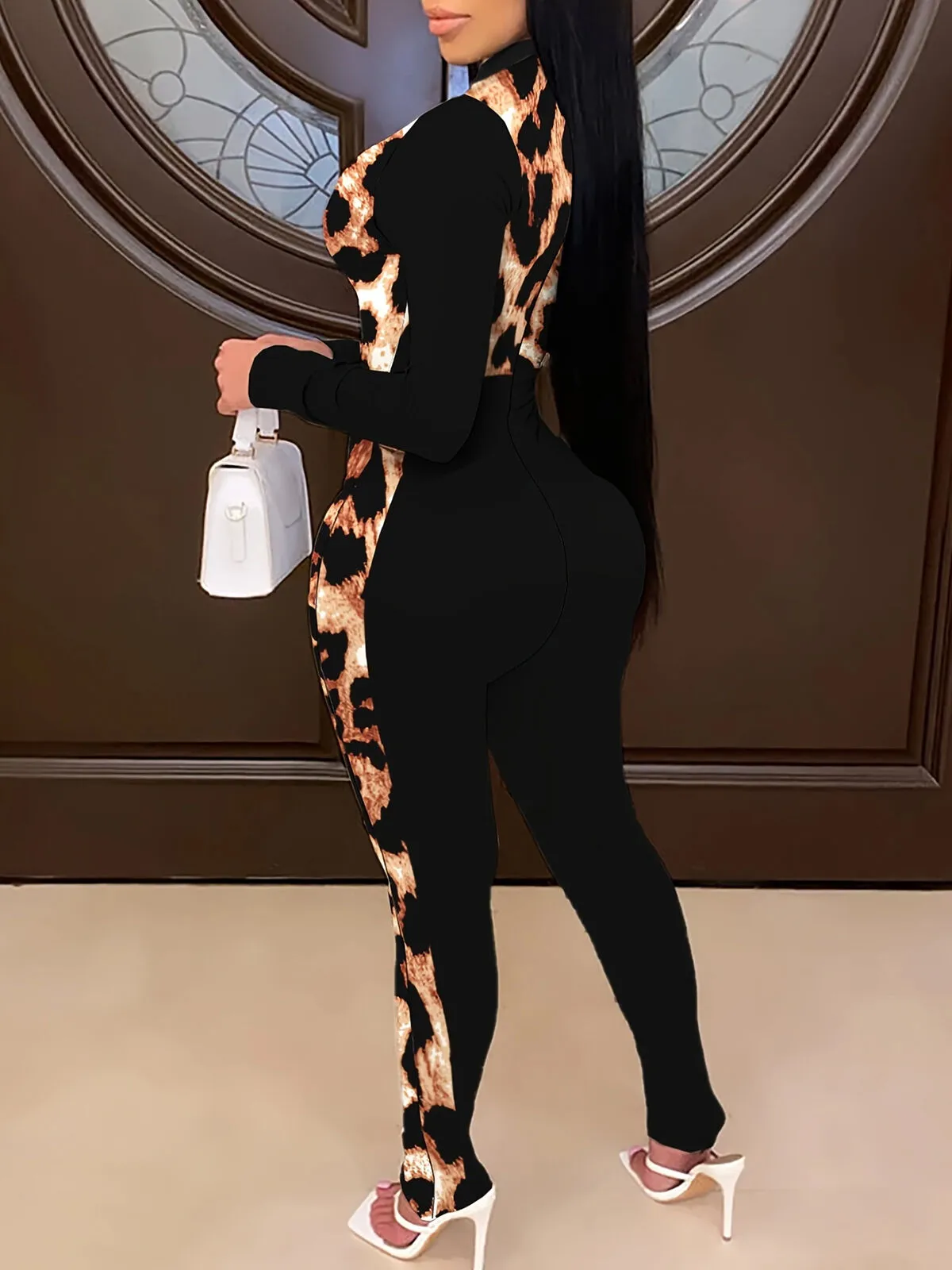 Leopard V-neck High Rise Regular Long Sleeves Jumpsuit, 2 of 6