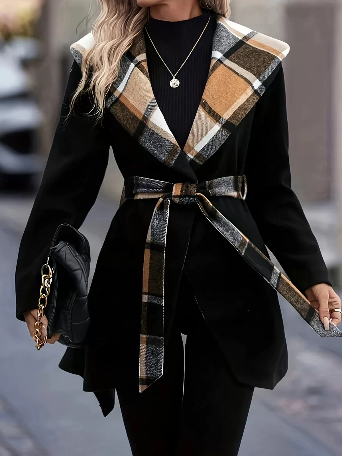 Scottish Plaid Lapel Regular Sleeve Coat, 3 of 8