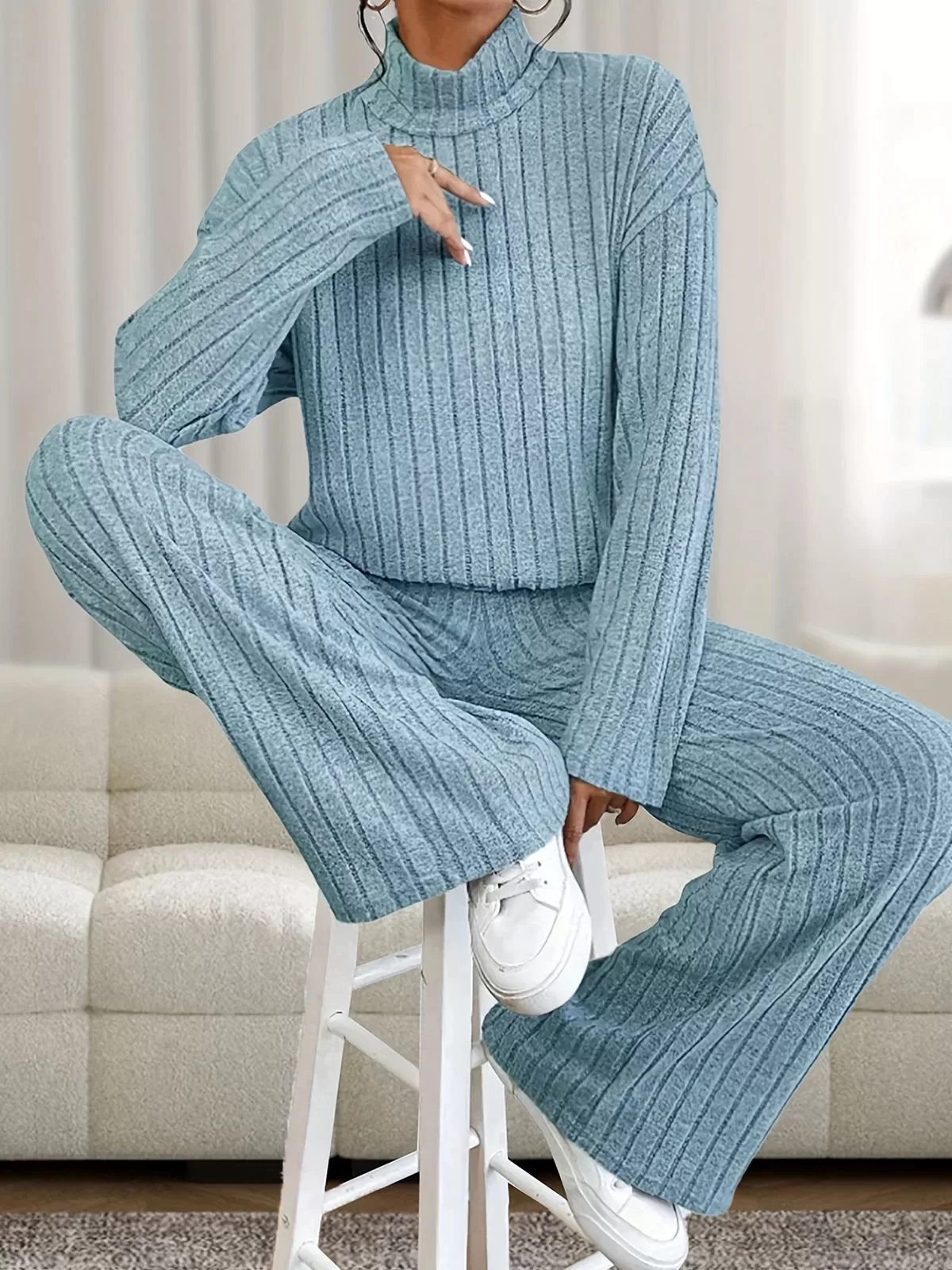 High Neck Mock T-shirt & Pants, 3 of 7