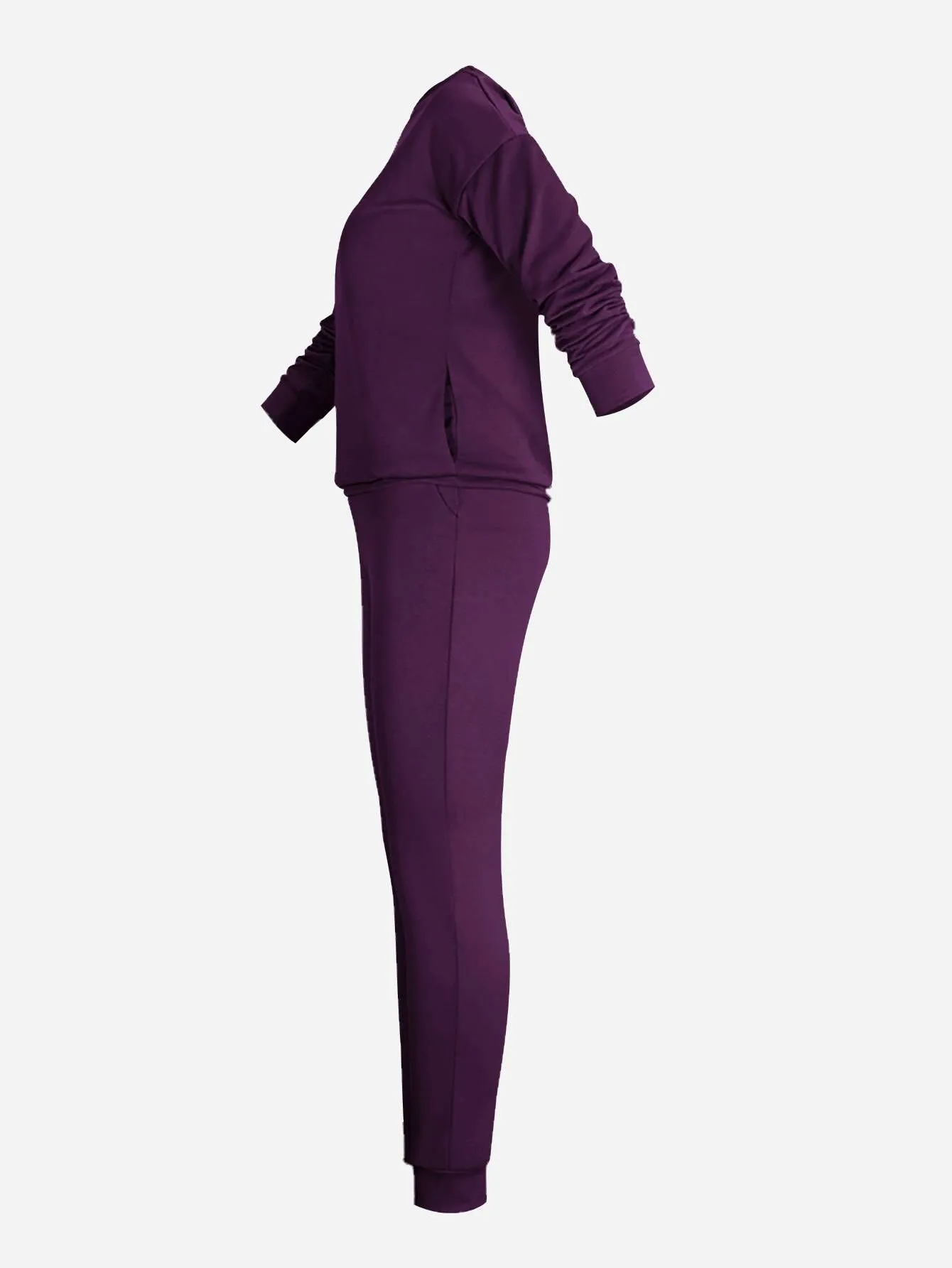 Solid Round Neck Sweatshirt & Solid Pants, 4 of 5