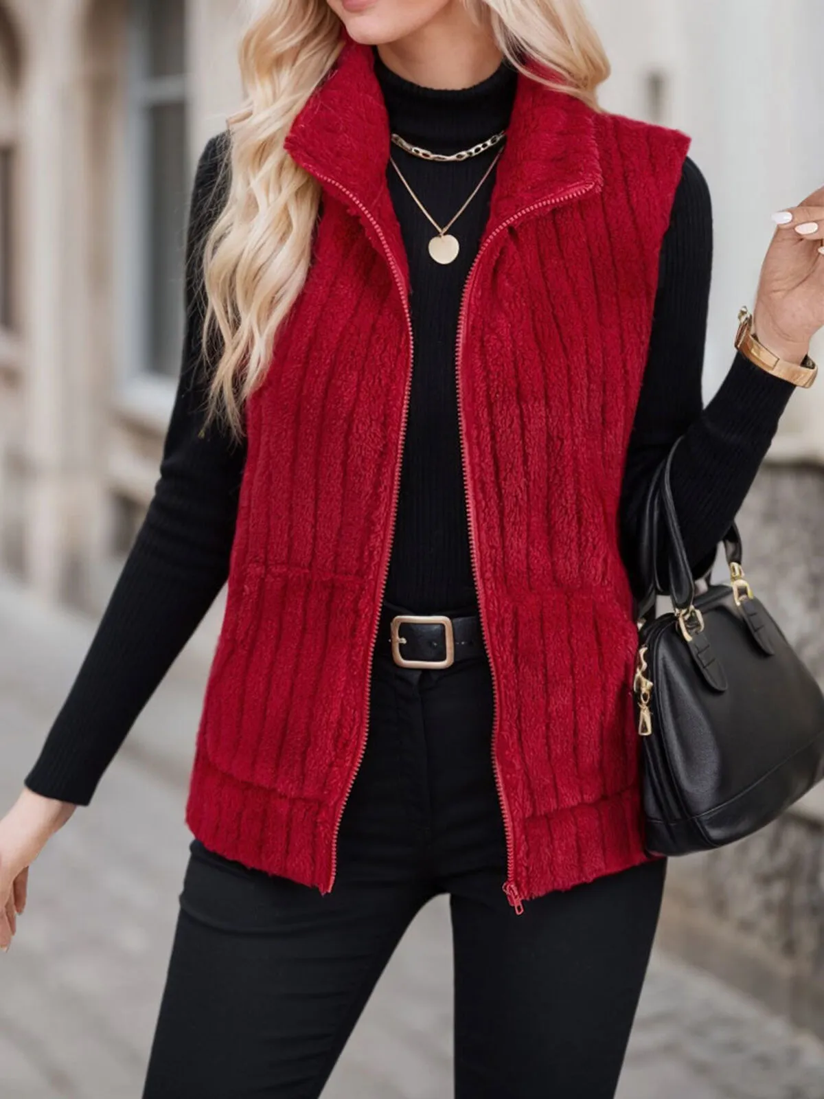Solid High Neck Vest Coat, 3 of 6