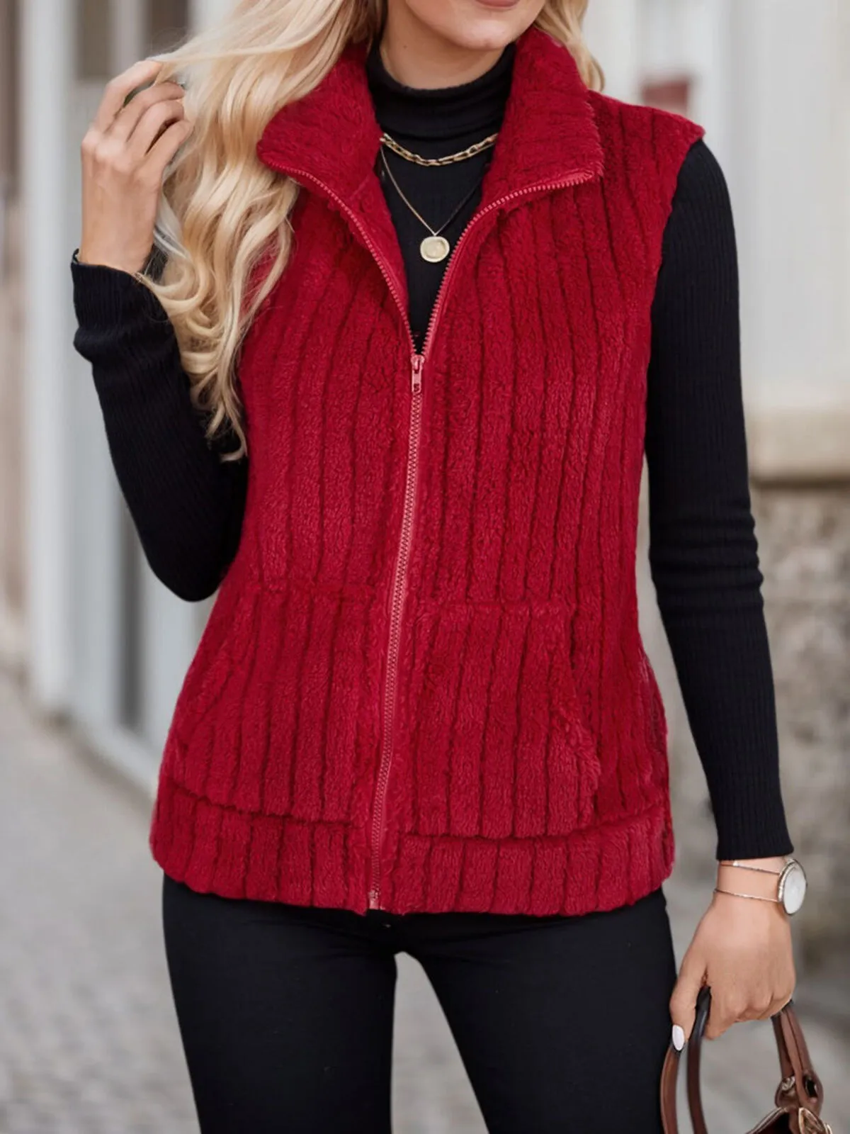Solid High Neck Vest Coat, 4 of 6