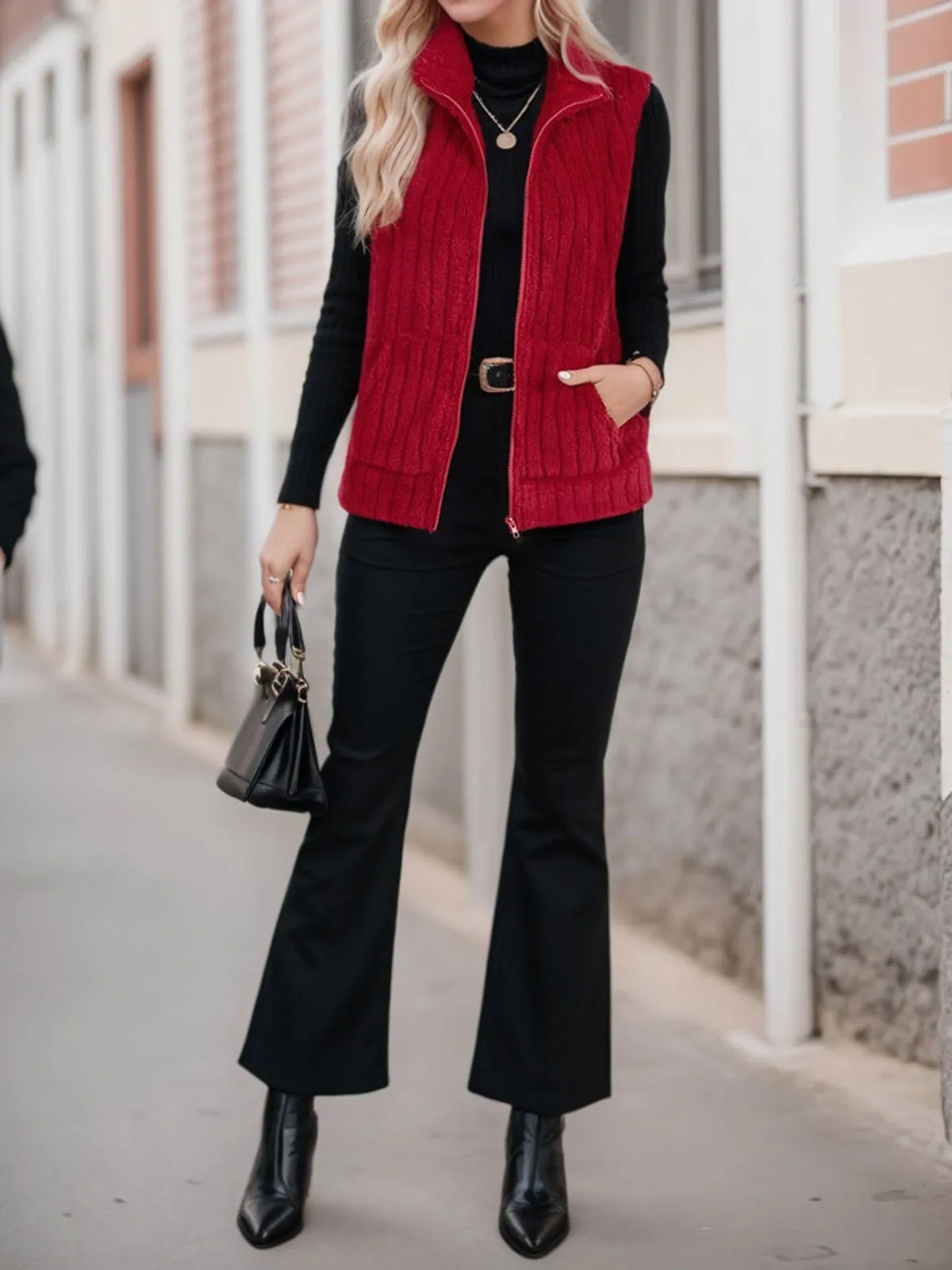 Solid High Neck Vest Coat, 6 of 6