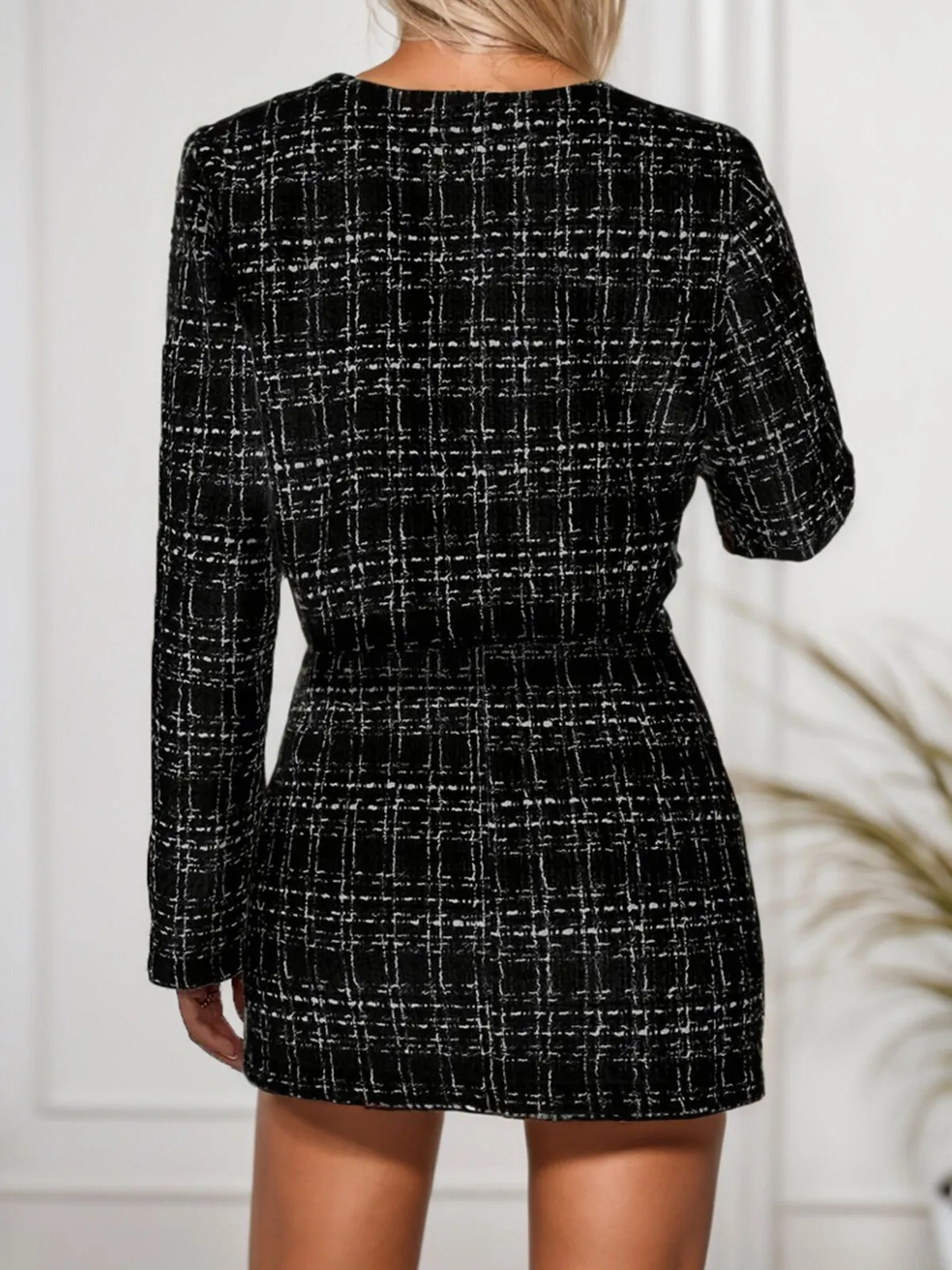 Gingham Plaid Regular Long Sleeve Button Outwear & Gingham Plaid Pencil Skirt, 2 of 6