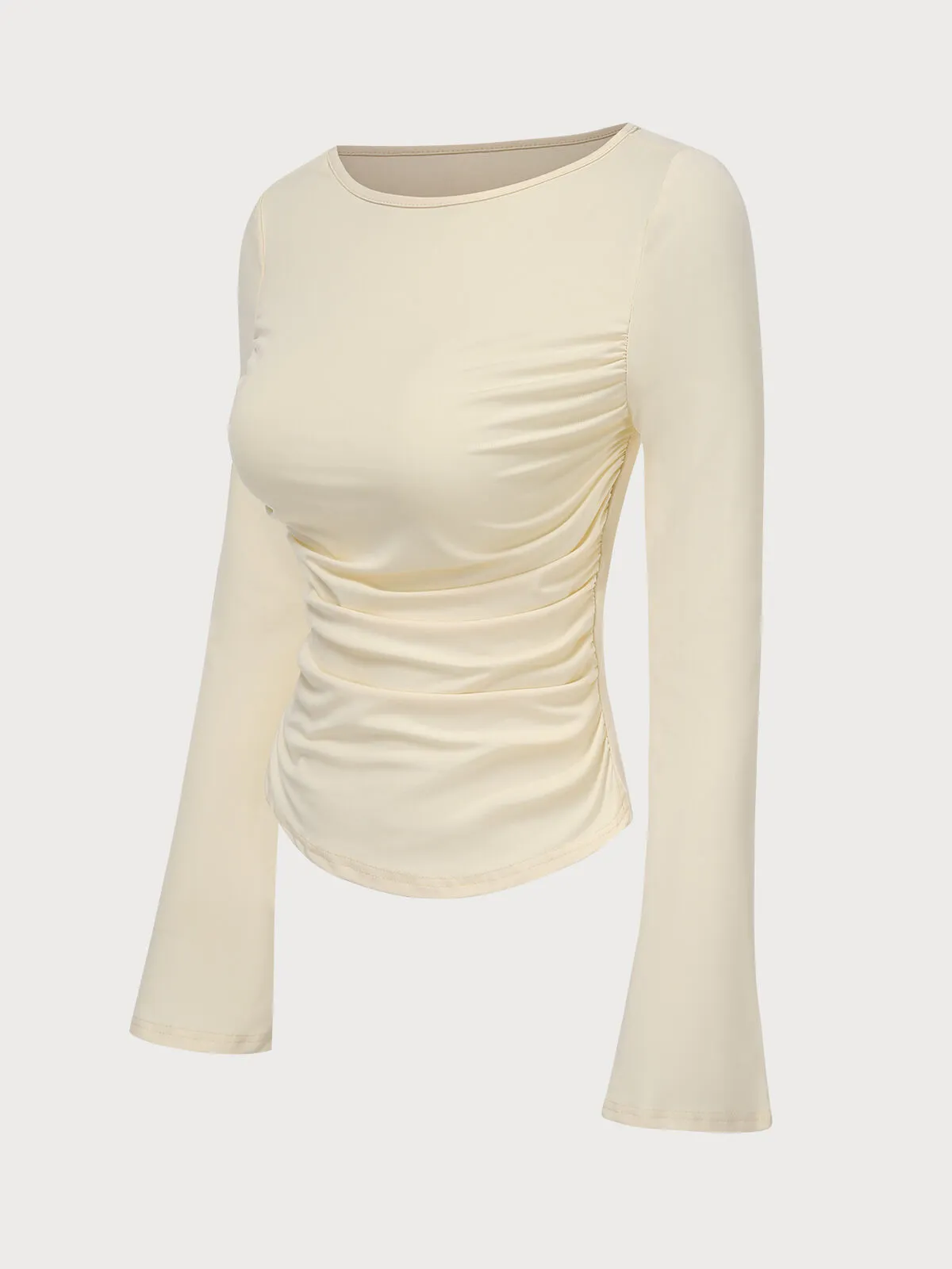 Solid Wrinkle Round Neck Regular Blouse, 2 of 6