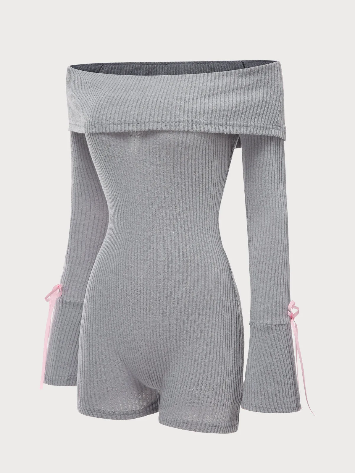 Solid Bow Off Shoulder High Rise Flare Jumpsuits, 2 of 6