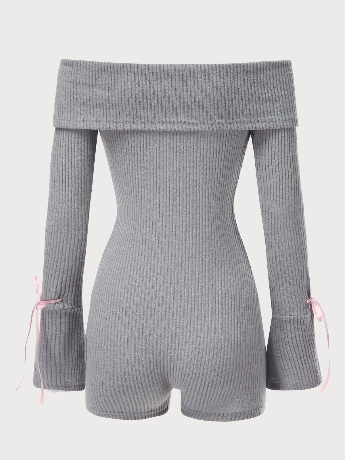 Solid Bow Off Shoulder High Rise Flare Jumpsuits, 3 of 6