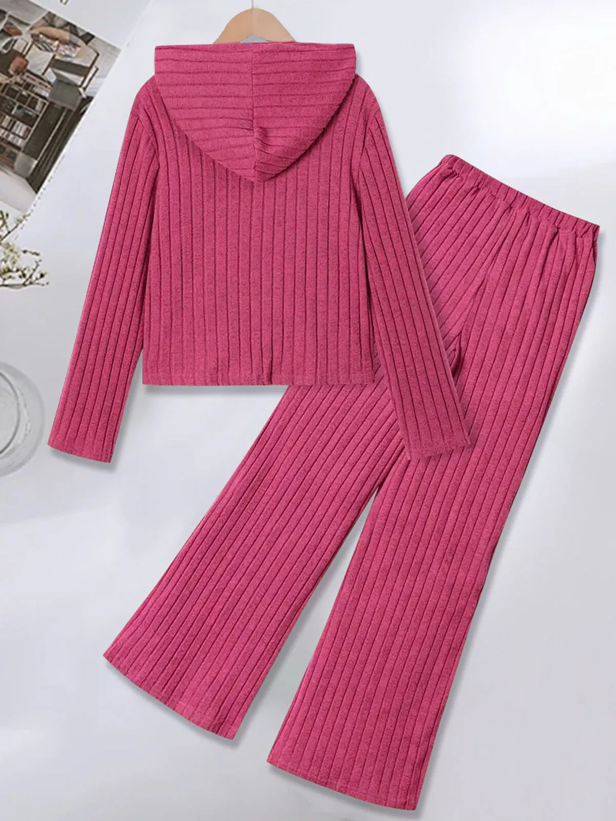 Solid Hoodie & Solid Straight Leg Pants, 2 of 4