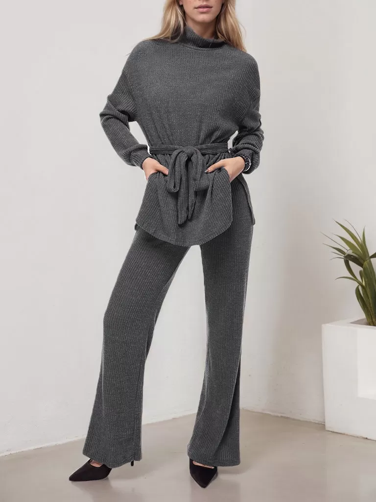 Solid High Neck Belt Sweater & Solid Pants, 5 of 5