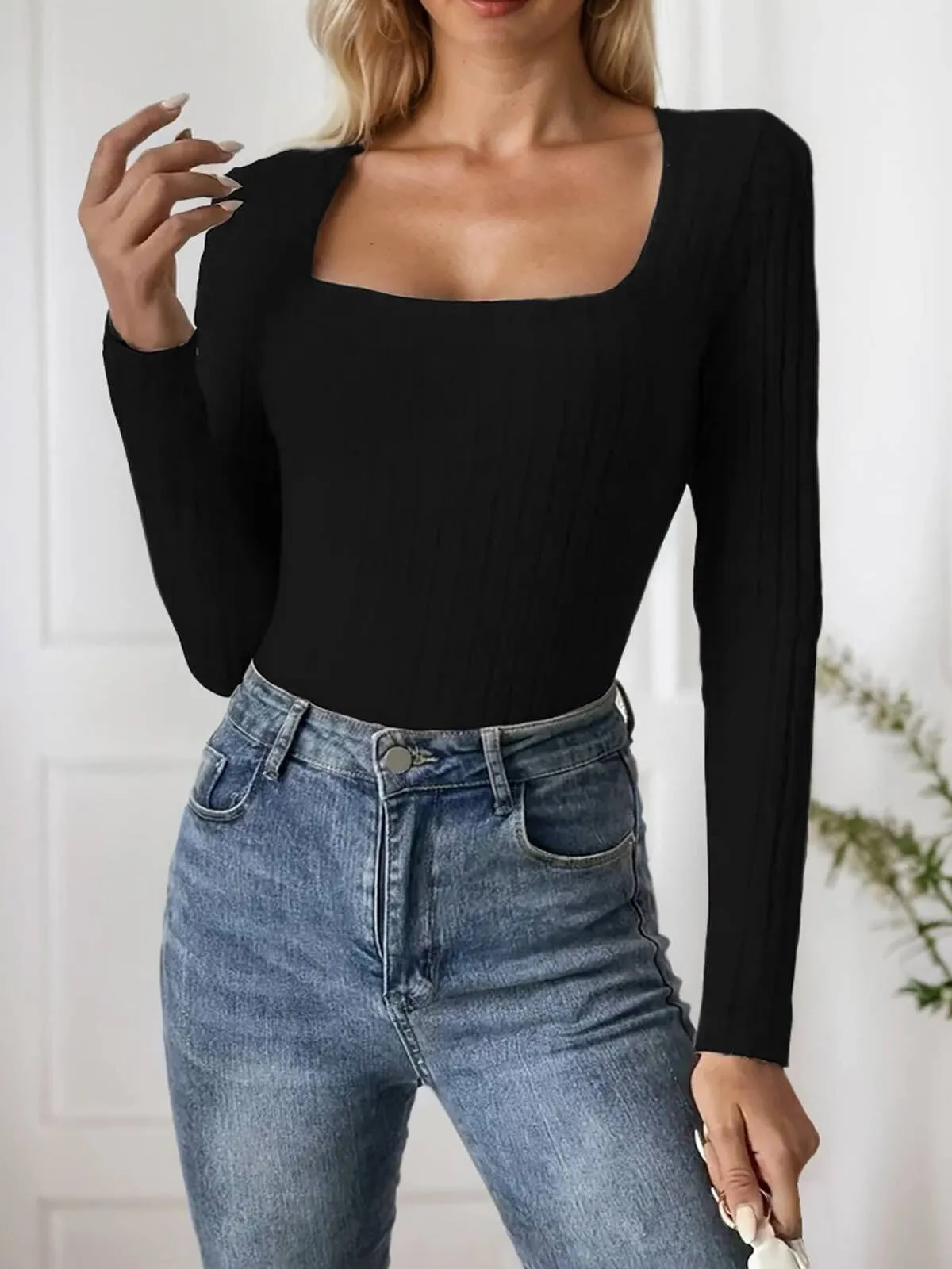 Solid Square Neck High Rise Jumpsuits, 1 of 5