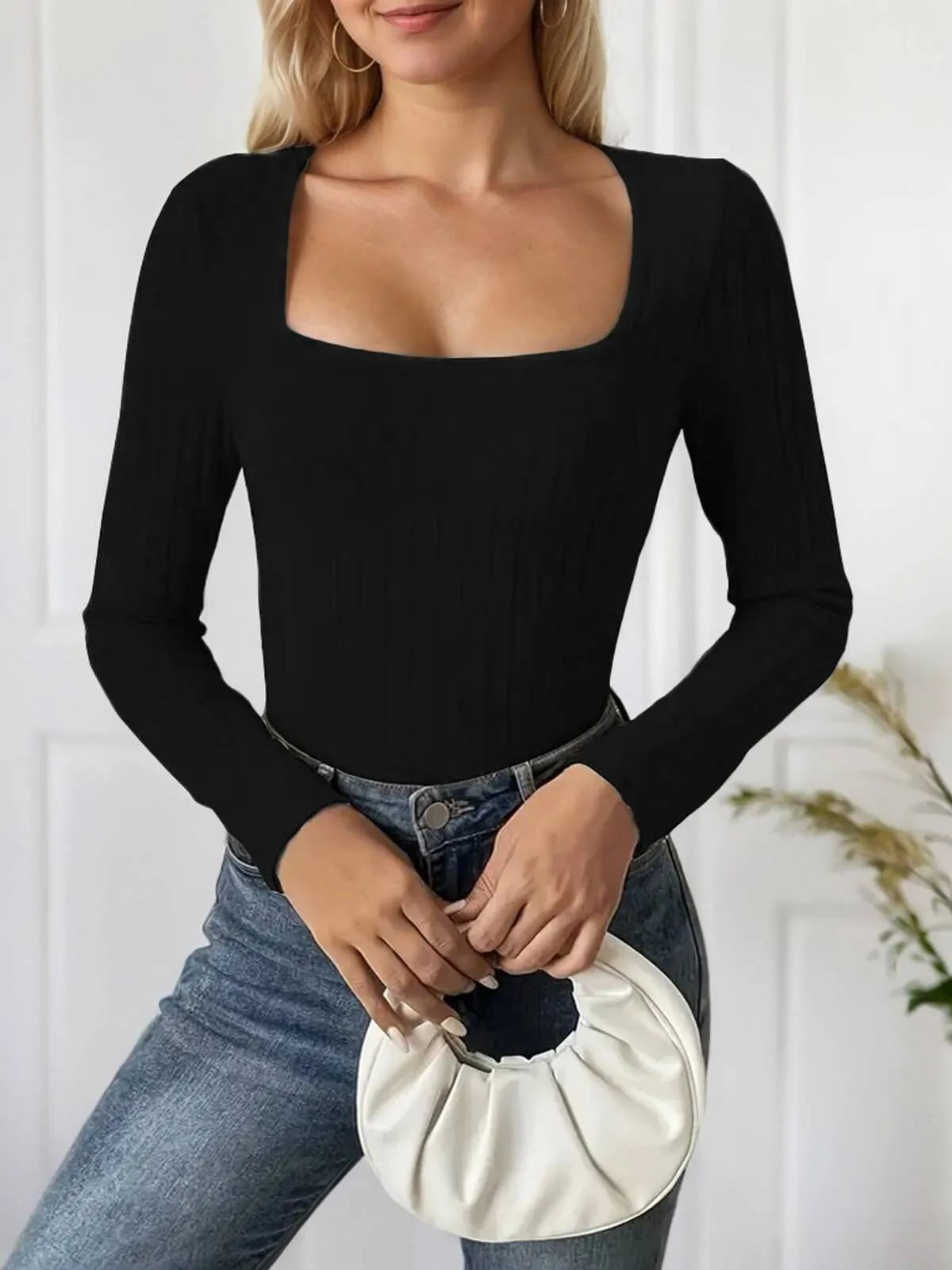 Solid Square Neck High Rise Jumpsuits, 4 of 5