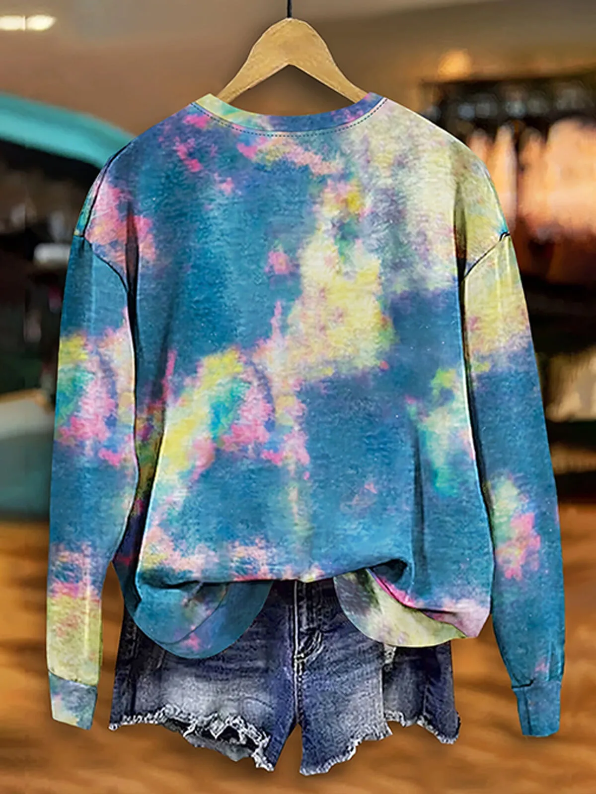 Tie-Dye Print Crew Neck Pullover Fall Outfit Sweatshirt, 2 of 8