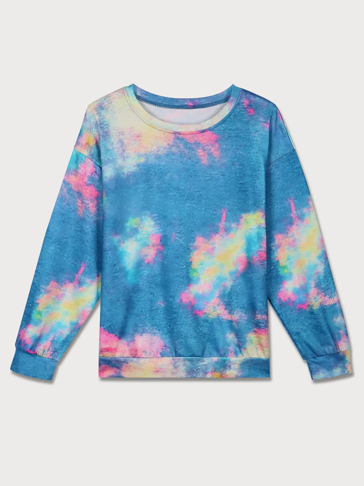 Tie-Dye Print Crew Neck Pullover Fall Outfit Sweatshirt, 3 of 8