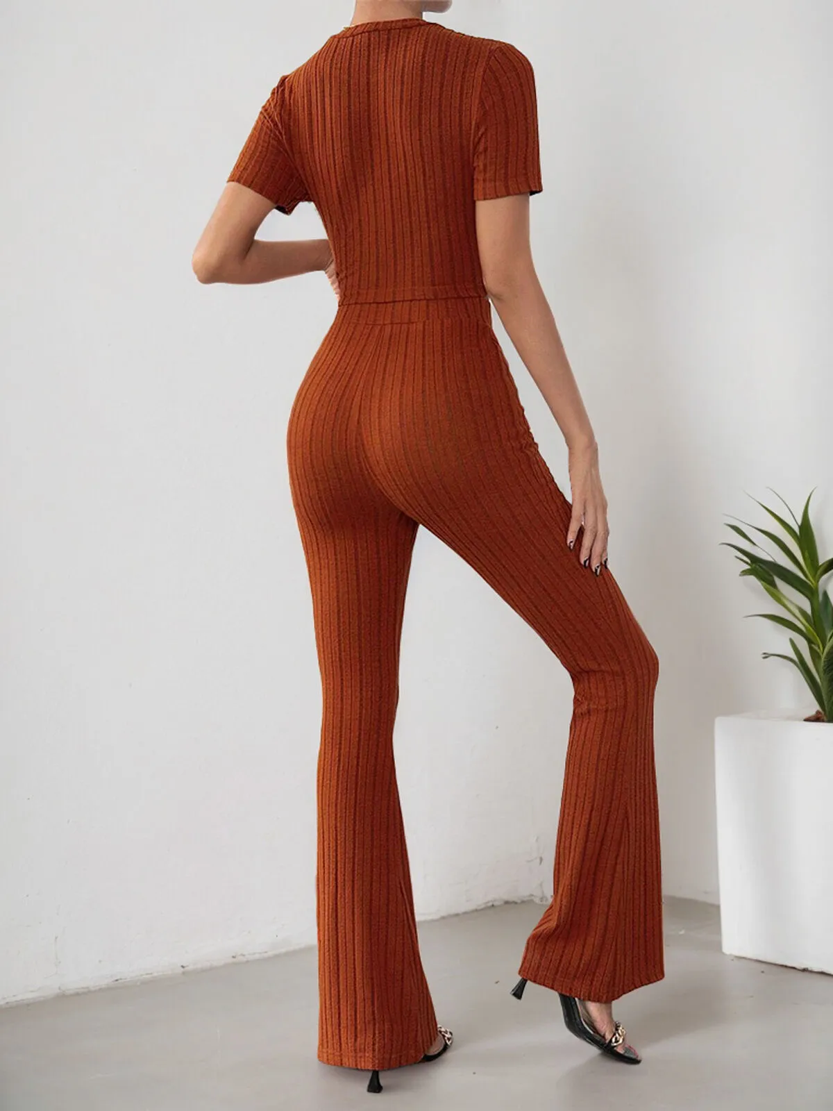 Solid Round Neck Crop Top & Solid Pants, 2 of 6