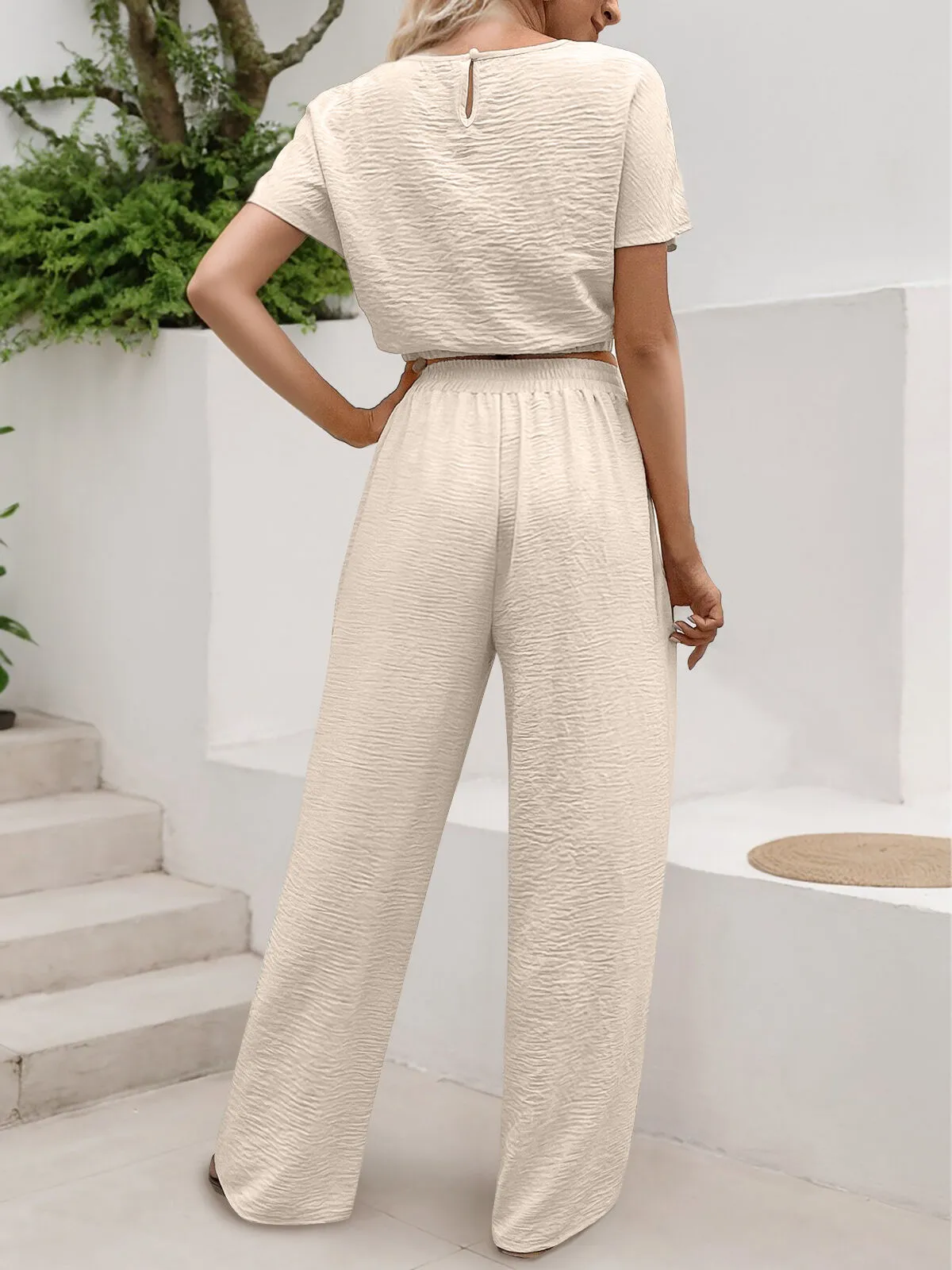 Solid Butterfly Sleeve Short T-shirtI & Solid Palazzo Pants, 2 of 5