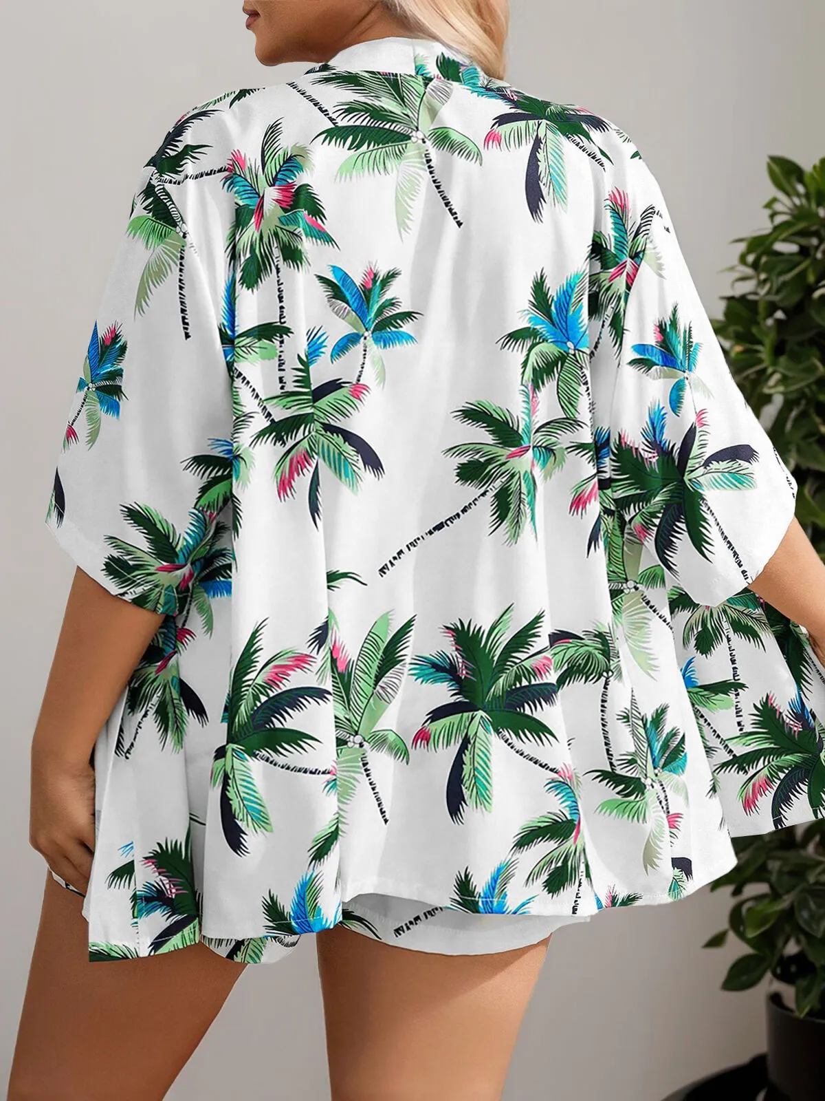 Plus Size Drop Shoulder Short Sleeve Blouse & Plants Shorts, 2 of 5