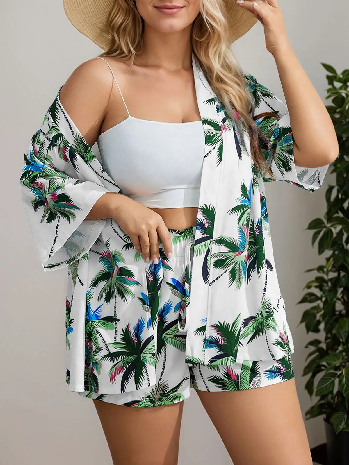 Plus Size Drop Shoulder Short Sleeve Blouse & Plants Shorts, 5 of 5