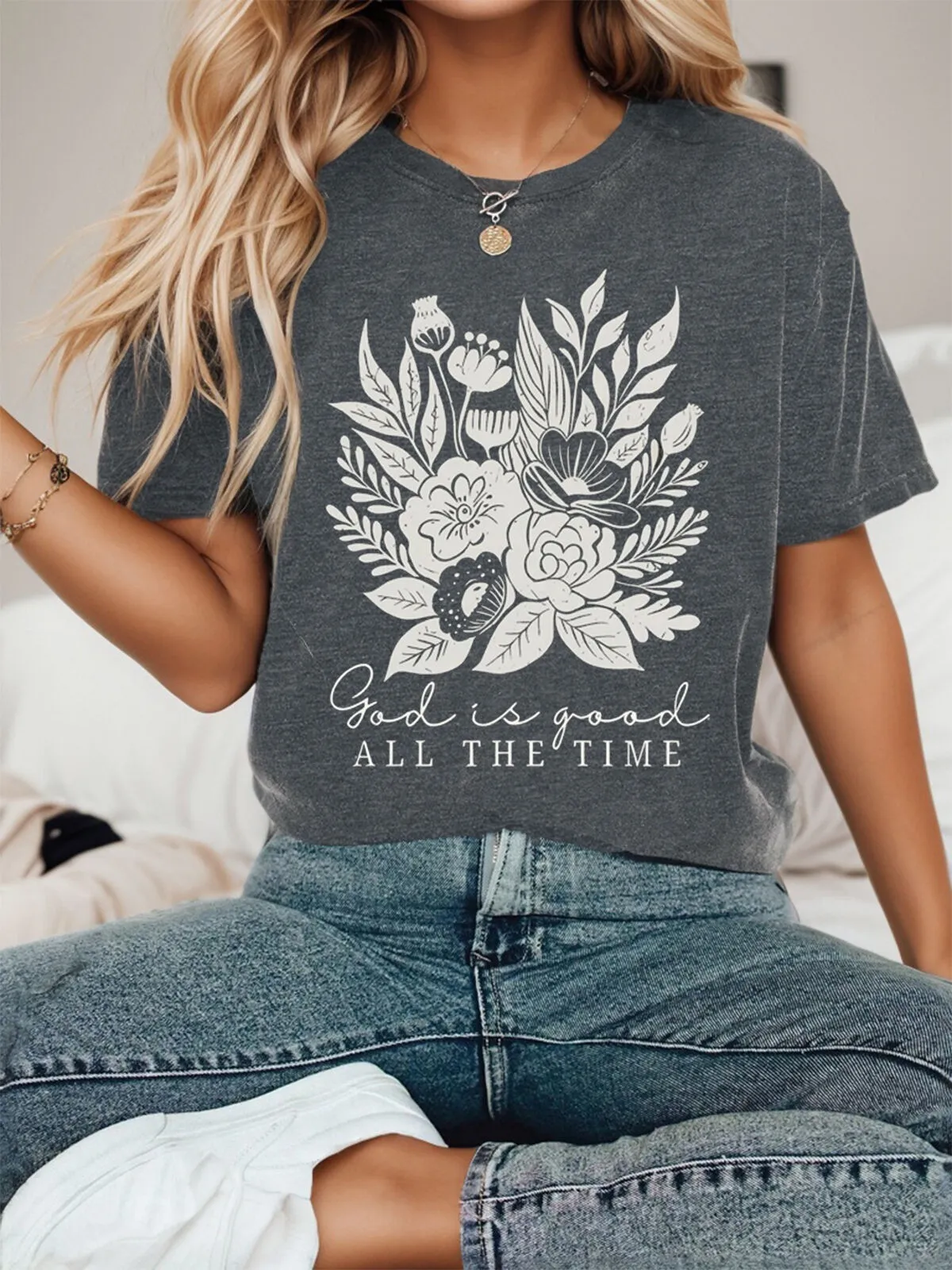 Flowers and Plants Graphic Round Neck T-shirt, 1 of 6