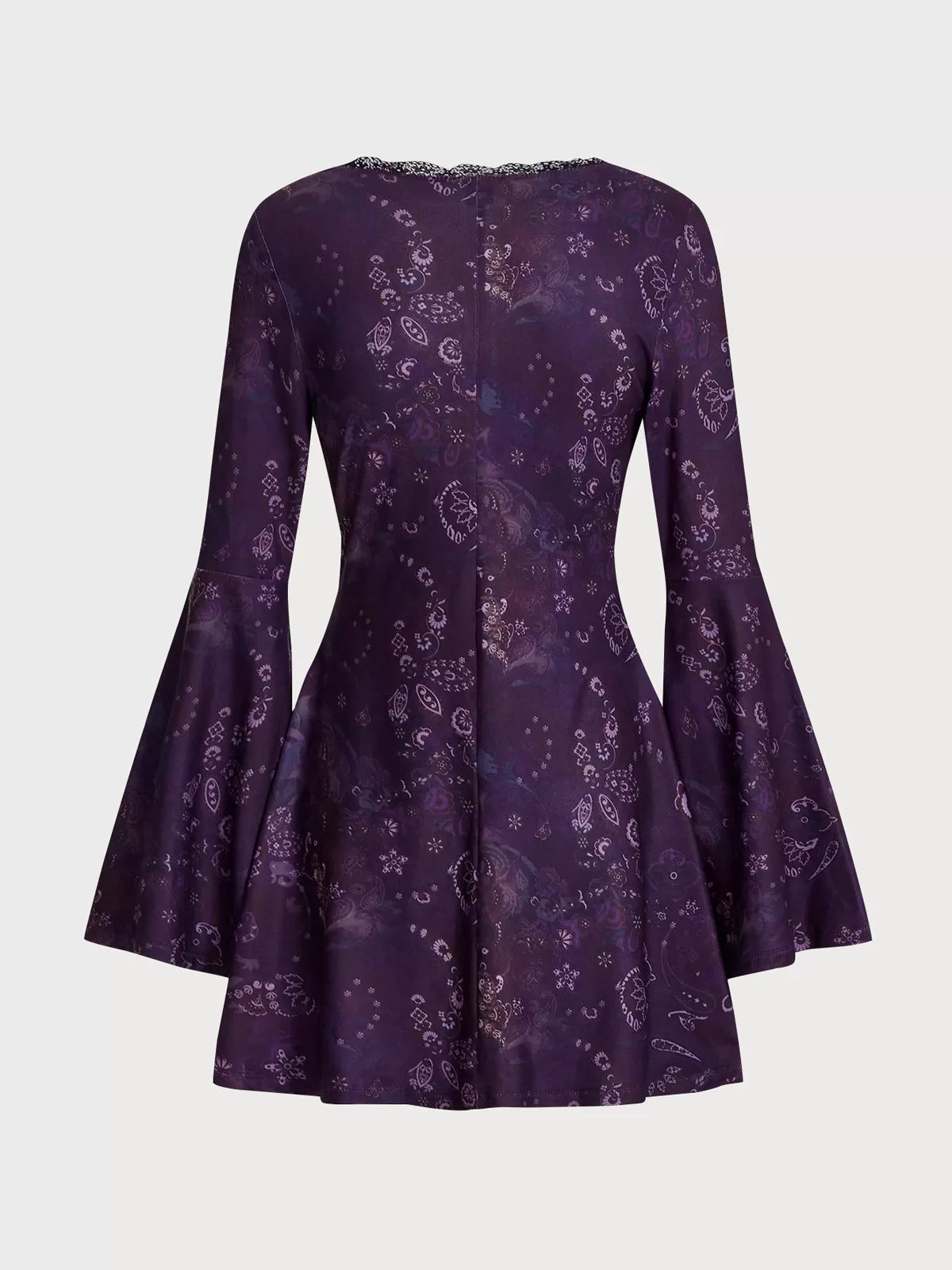 Ditsy Floral Lace Sweetheart Neck Flare Long Sleeve Short A-line Dress, 2 of 4