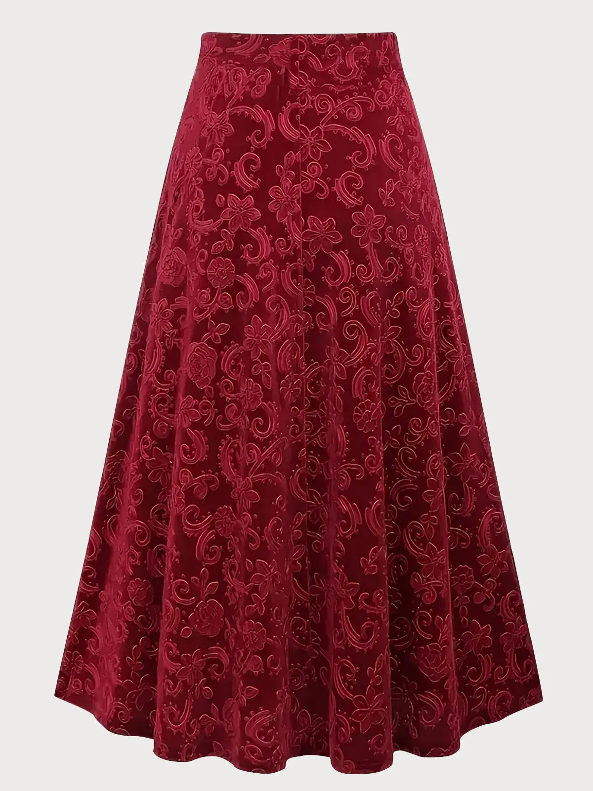Plus Size Bold & Beautiful Stretch Fit Vivid Scarlet Velvet Floral Skirt, 2 of 3