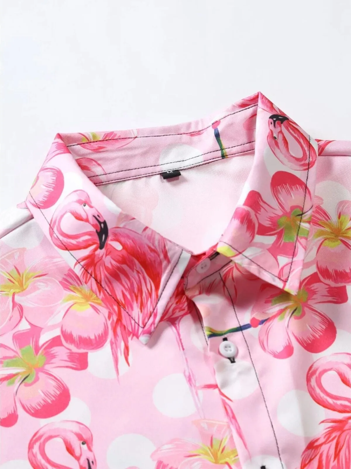 Men Flamingo Floral Vacation Shirts & Solid Shorts, 4 of 8
