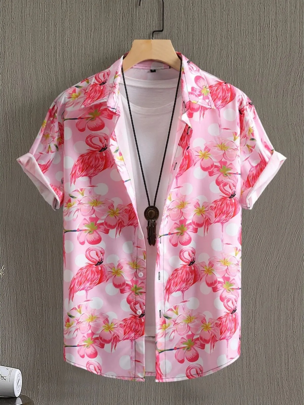 Men Flamingo Floral Vacation Shirts & Solid Shorts, 7 of 8