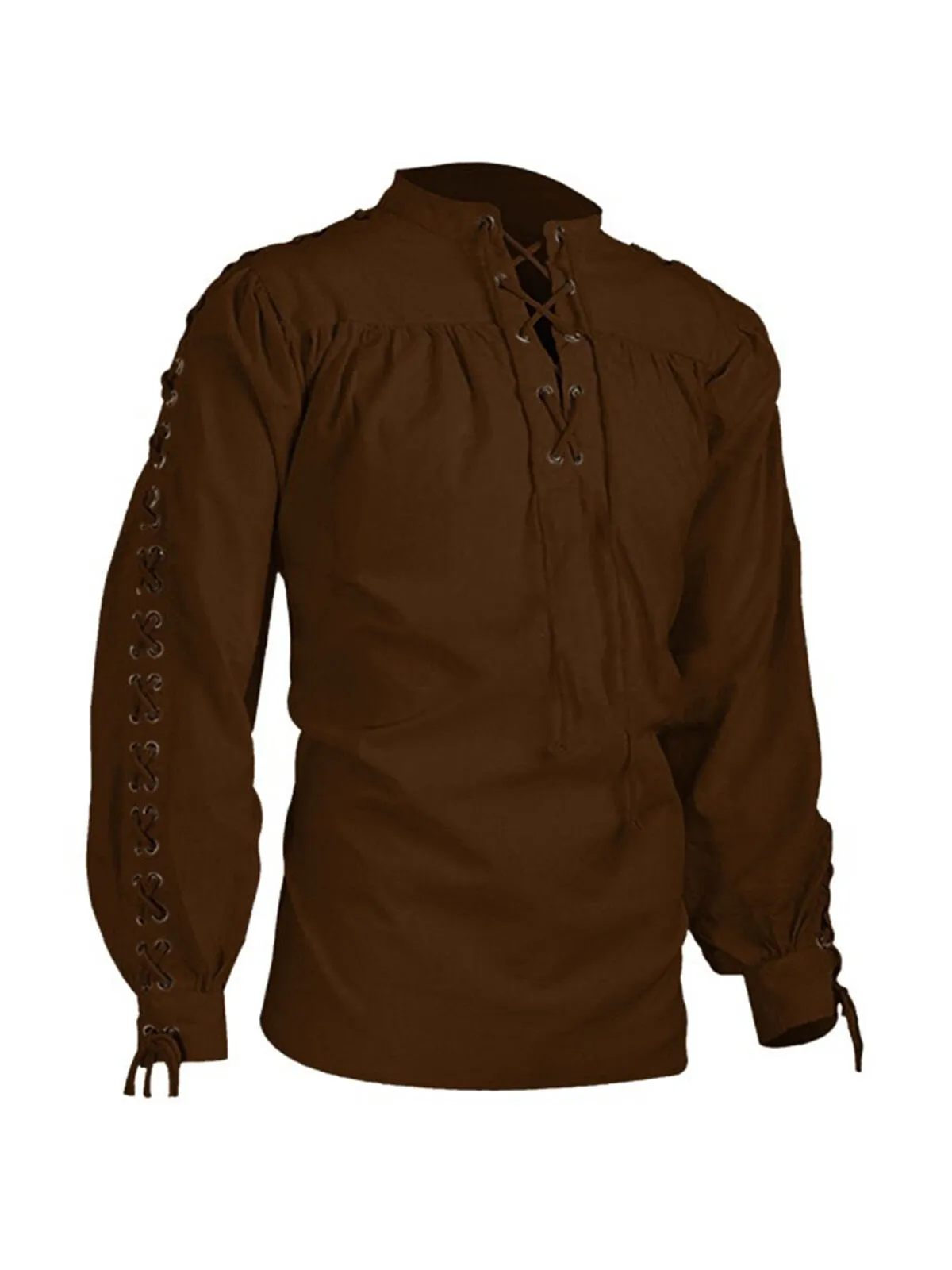 Mens Medieval Pirate Shirts Renaissance Lace Up Retro Fitted Tops Hippie Halloween Cosplay Costume, 1 of 3