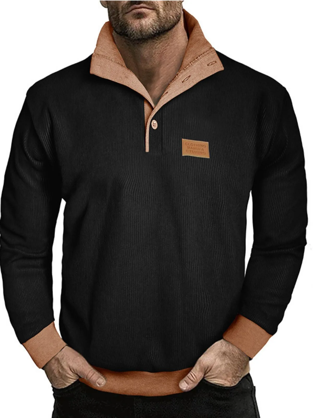 Solid Stand Collar Corduroy Streetwear Sweatshirt, 1 of 5