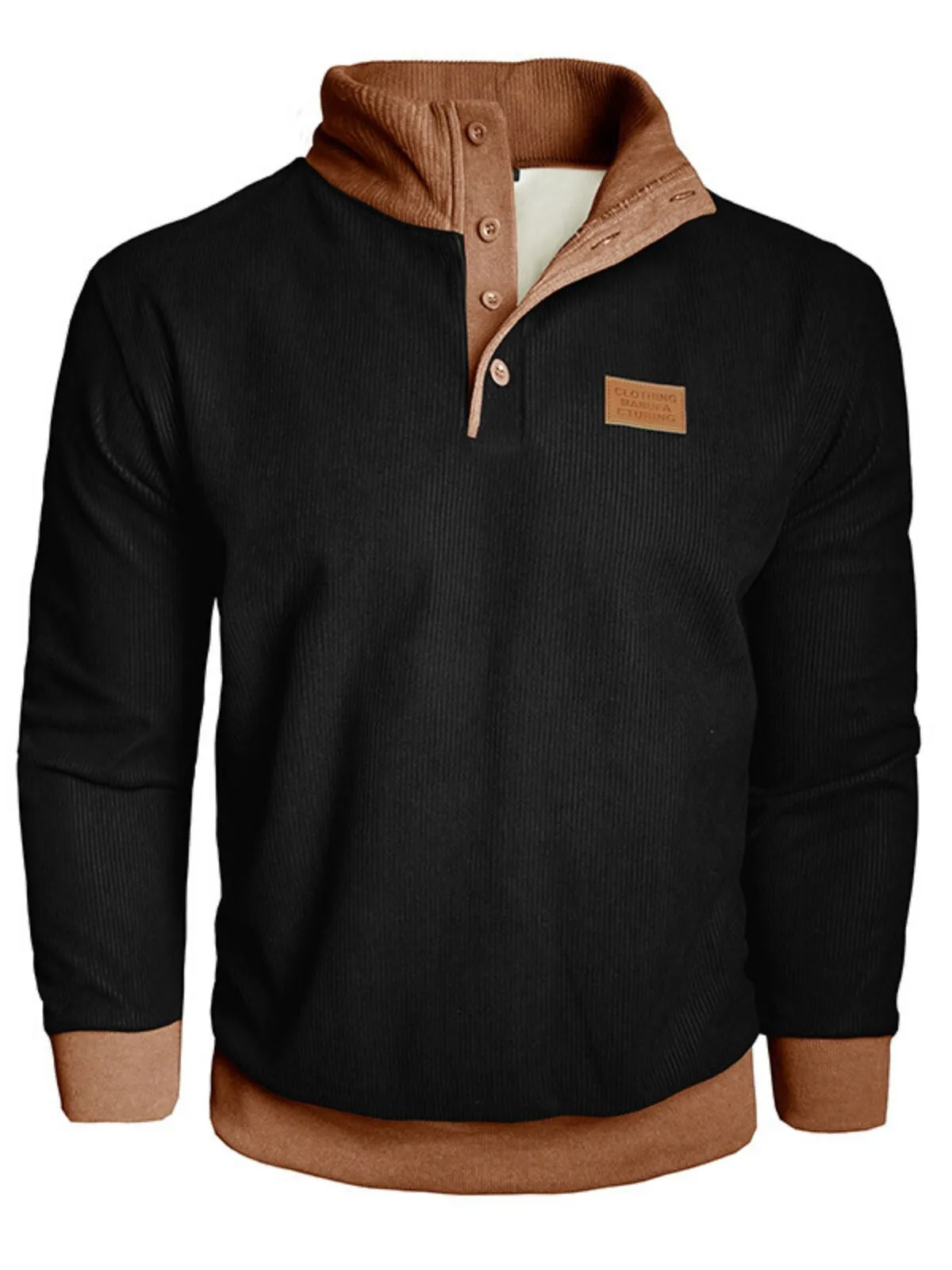 Solid Stand Collar Corduroy Streetwear Sweatshirt, 2 of 5