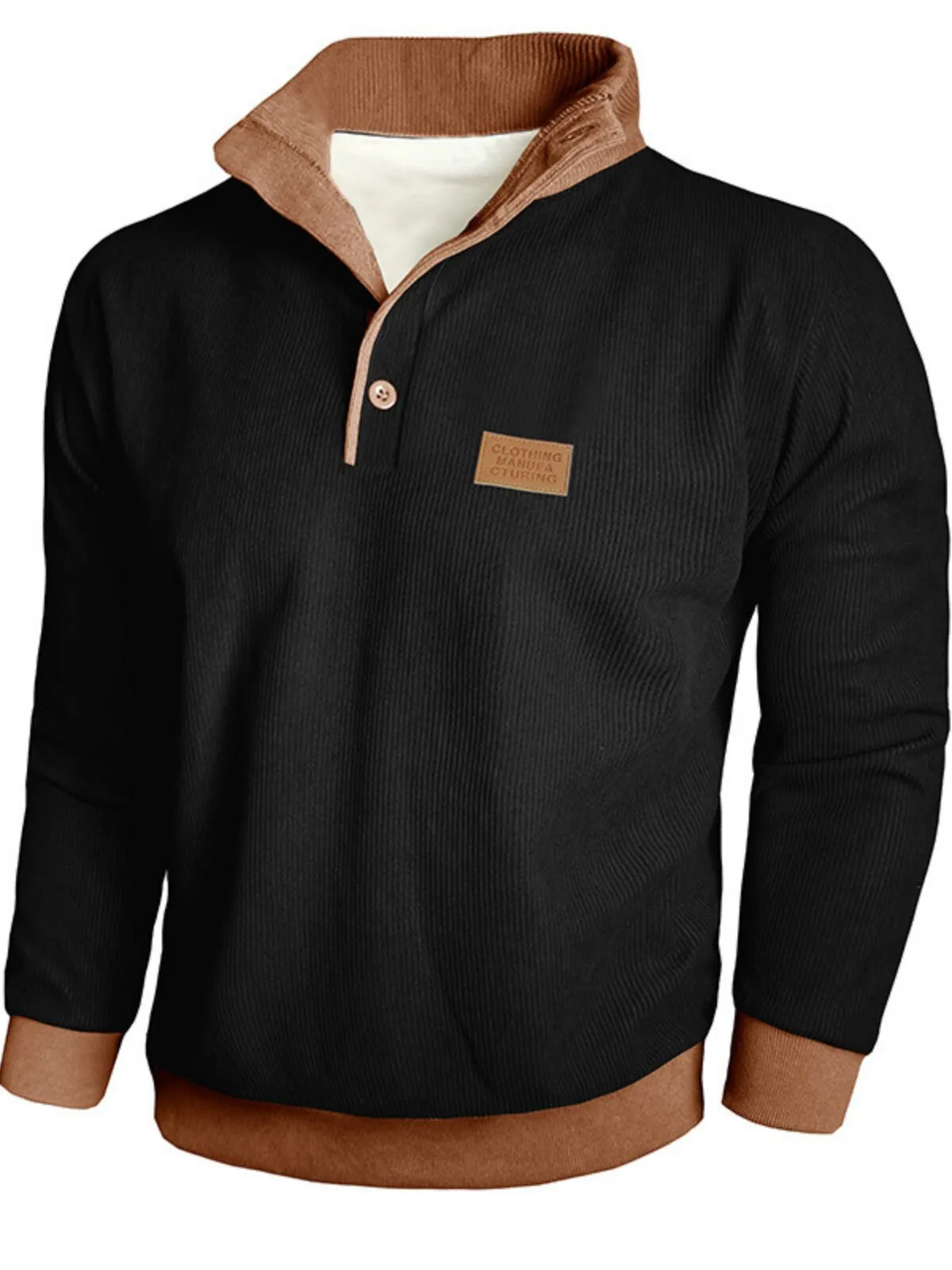 Solid Stand Collar Corduroy Streetwear Sweatshirt, 4 of 5