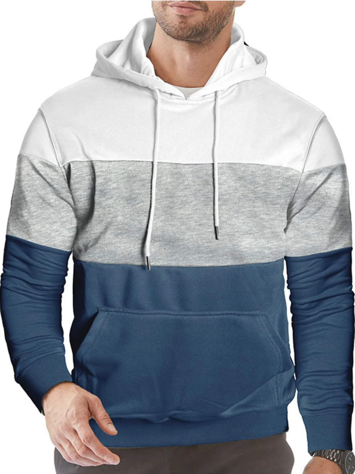 Casual Colorblock Hooded Drawstring Sweatshirt, 1 of 6