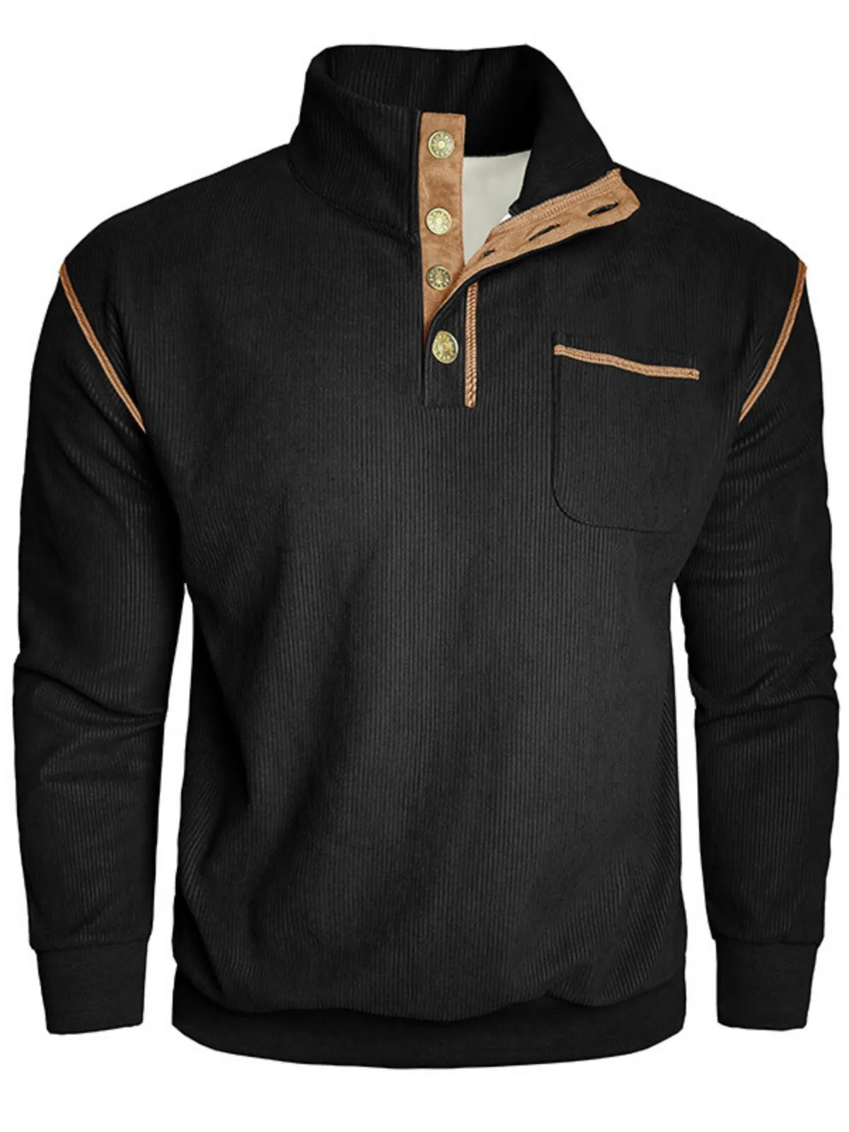 Causal Solid Stand Collar Corduroy Sweatshirt, 2 of 5