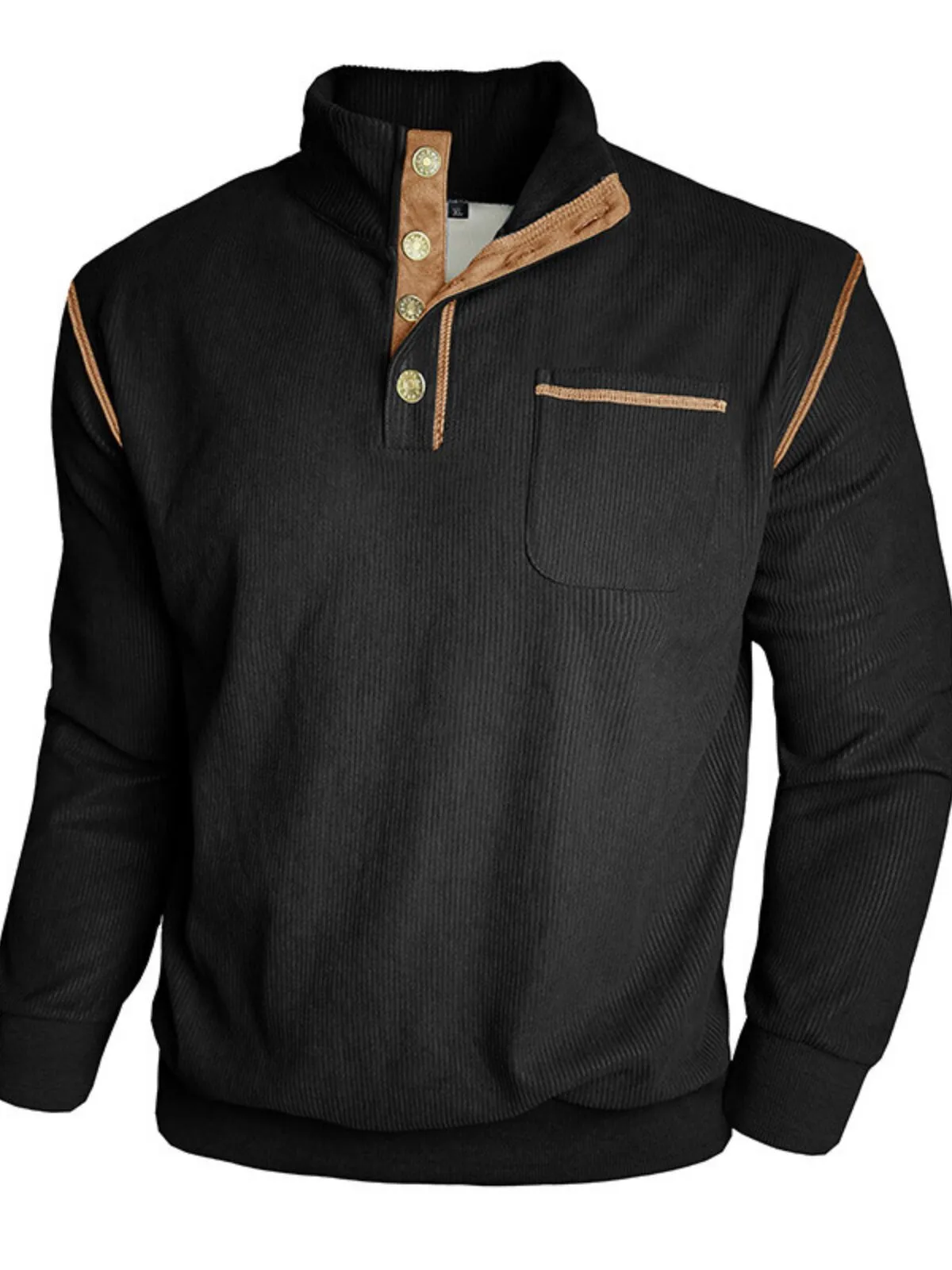 Causal Solid Stand Collar Corduroy Sweatshirt, 4 of 5