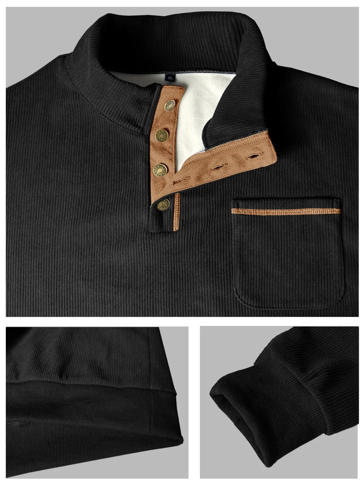 Causal Solid Stand Collar Corduroy Sweatshirt, 5 of 5