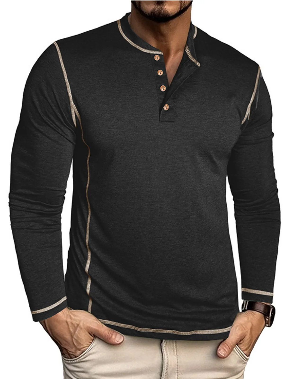 Causal Solid Open Collar Regular T-shirt, 1 of 5