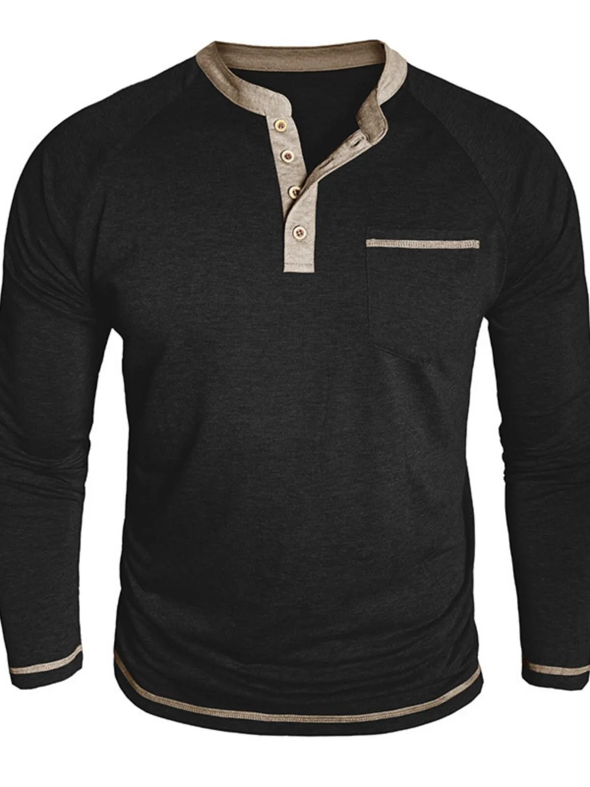 Solid Round Neck Pocket Casual Pullover T-shirt, 2 of 4