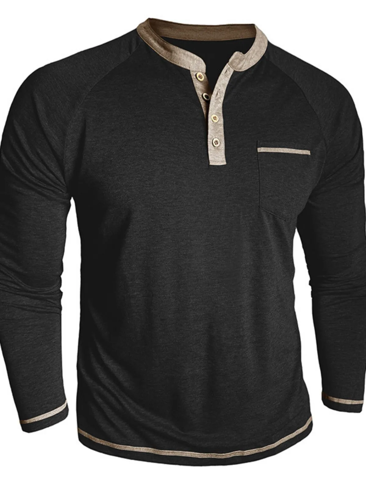 Solid Round Neck Pocket Casual Pullover T-shirt, 4 of 4