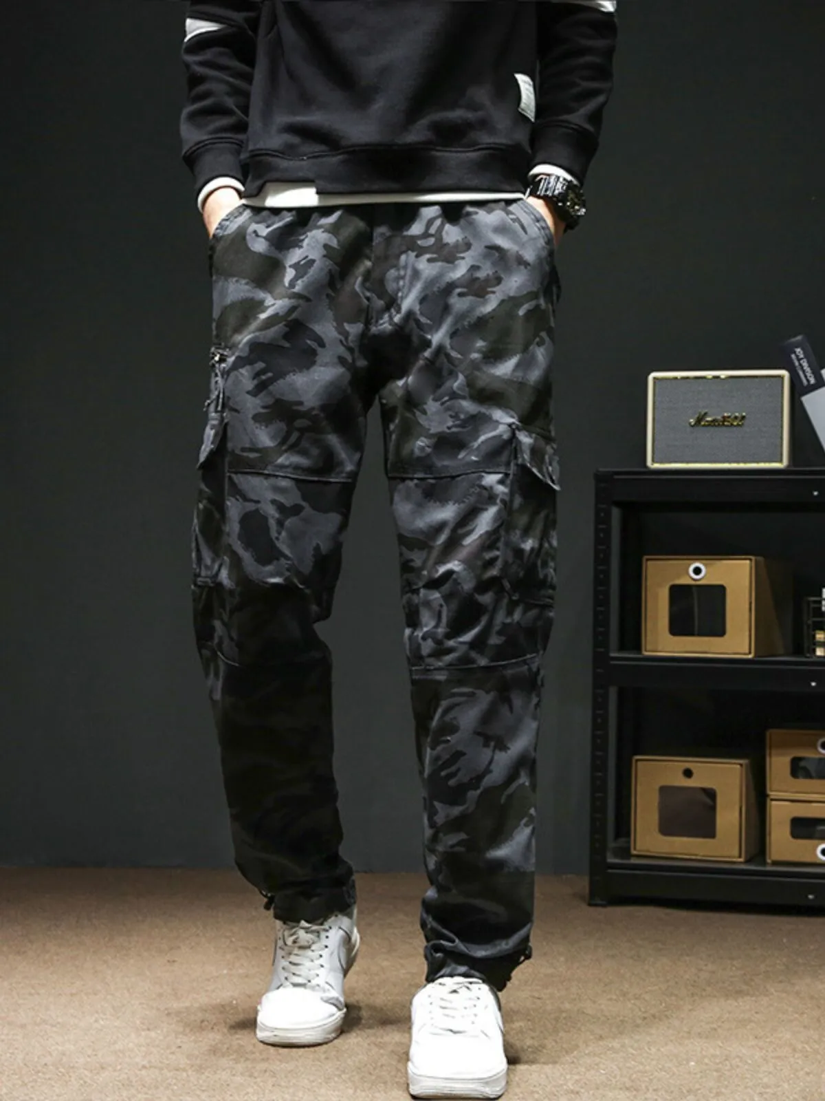 Men's Cargo Pants Camo Tactical Multi-Pocket Straight-Leg Hiking Relaxed Fit Overalls, 2 of 4