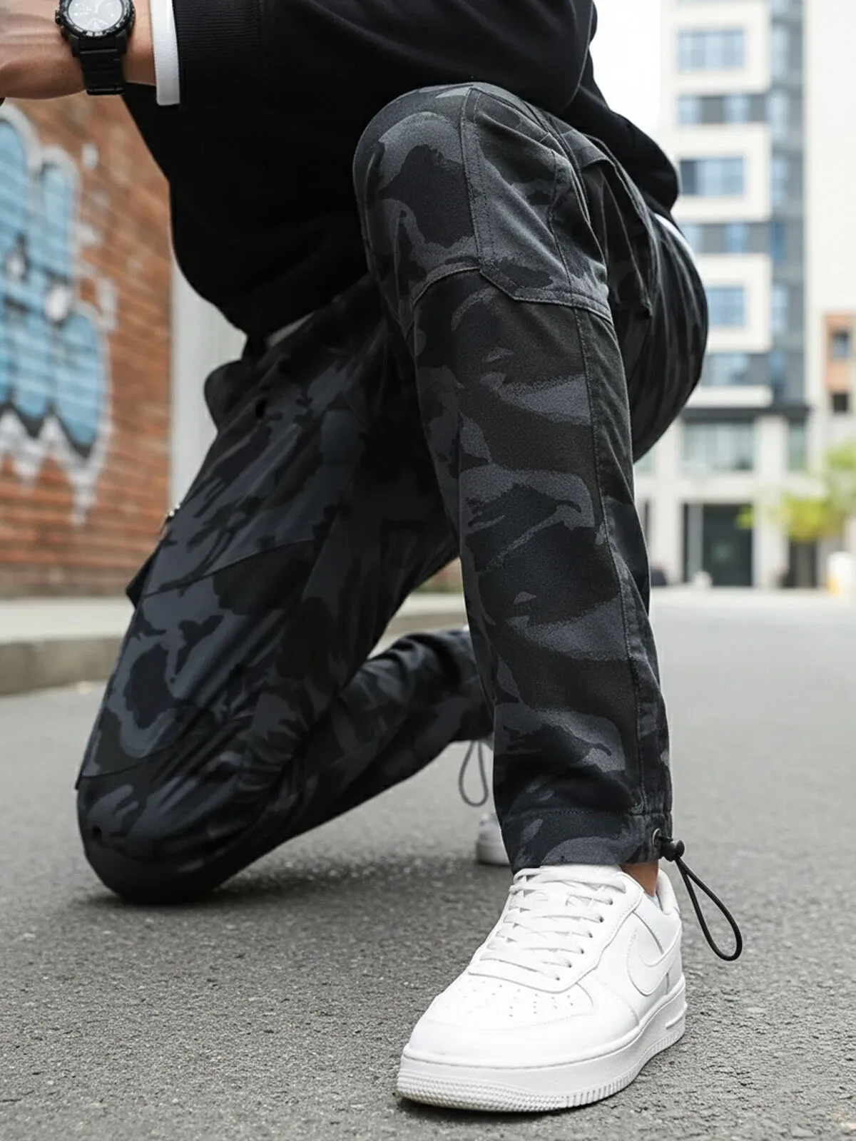 Men's Cargo Pants Camo Tactical Multi-Pocket Straight-Leg Hiking Relaxed Fit Overalls, 4 of 4