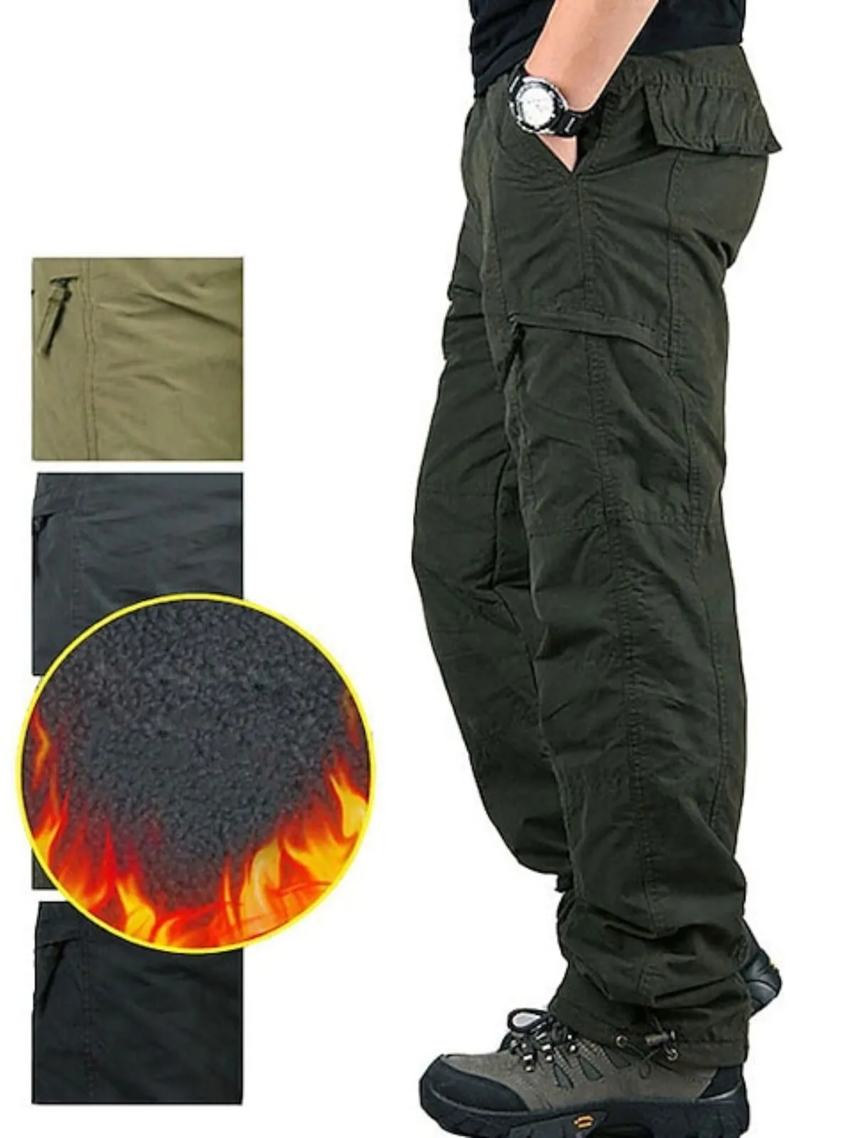 Men's Cargo Pants Military Tactical Combat Long Fleece Warm in Fall and Winter, 2 of 7