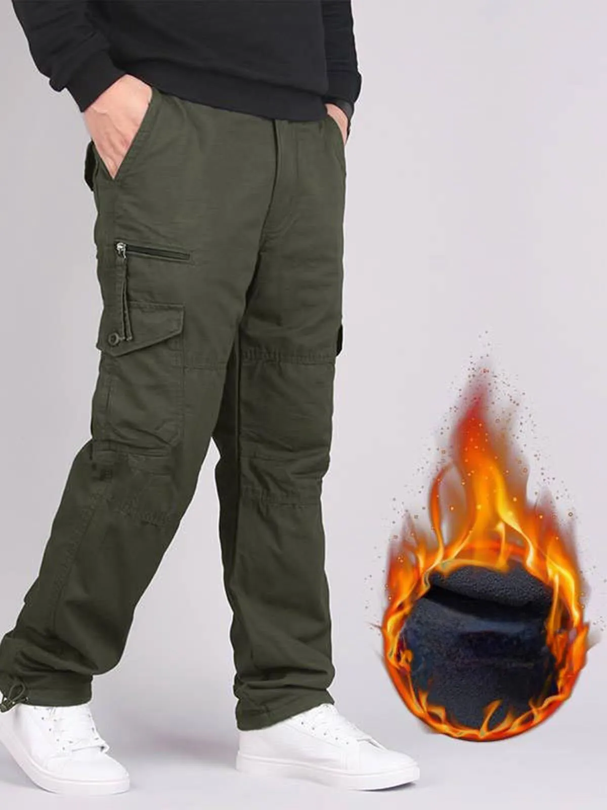 Men's Cargo Pants Long Elastic Waist Regular Fit Casual Plain Sports Outdoor with Pockets Fall&Winter Trousers, 1 of 4